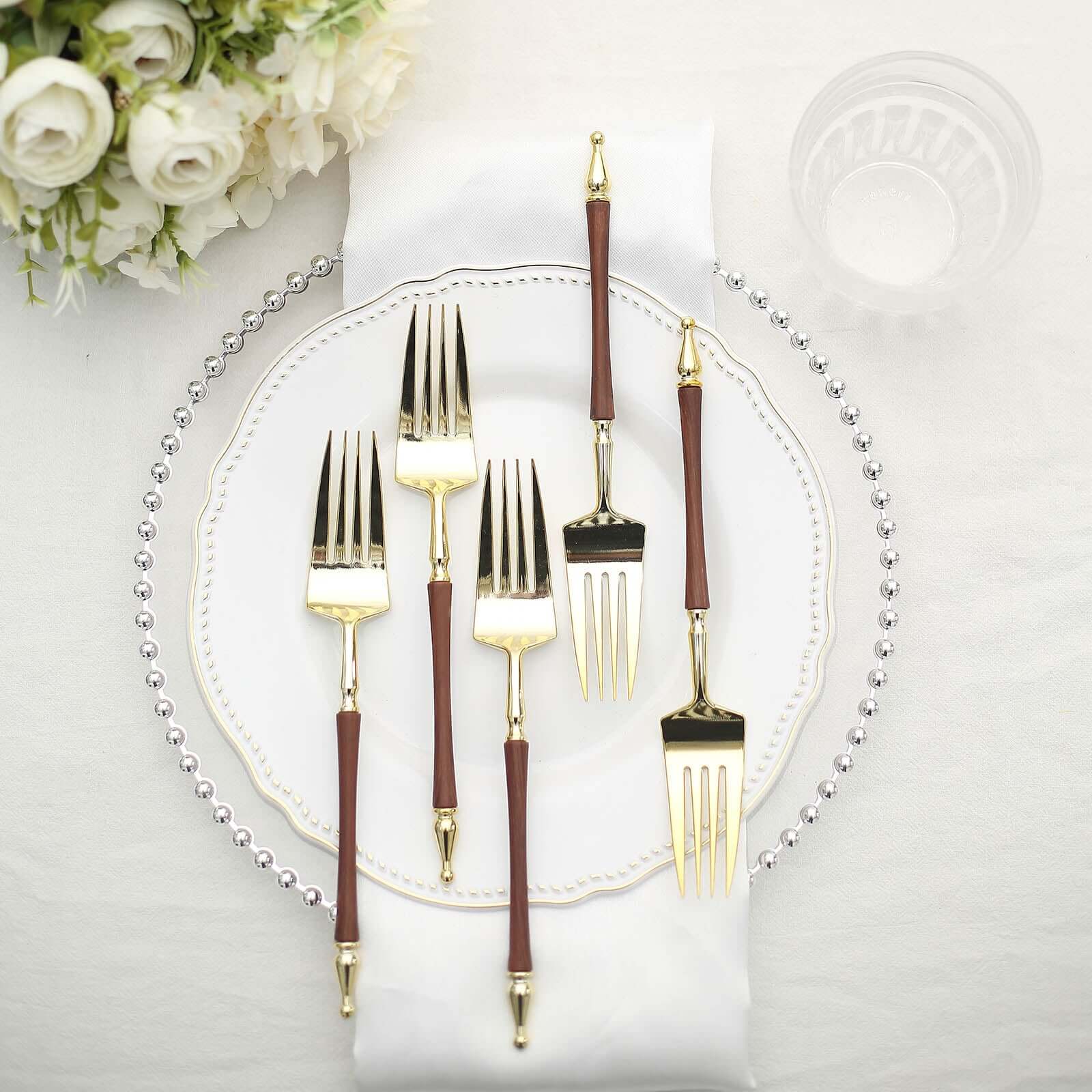 Hot Deal! 24-Pack Gold/Brown European Style Disposable Dinner Forks with Roman Column Handles