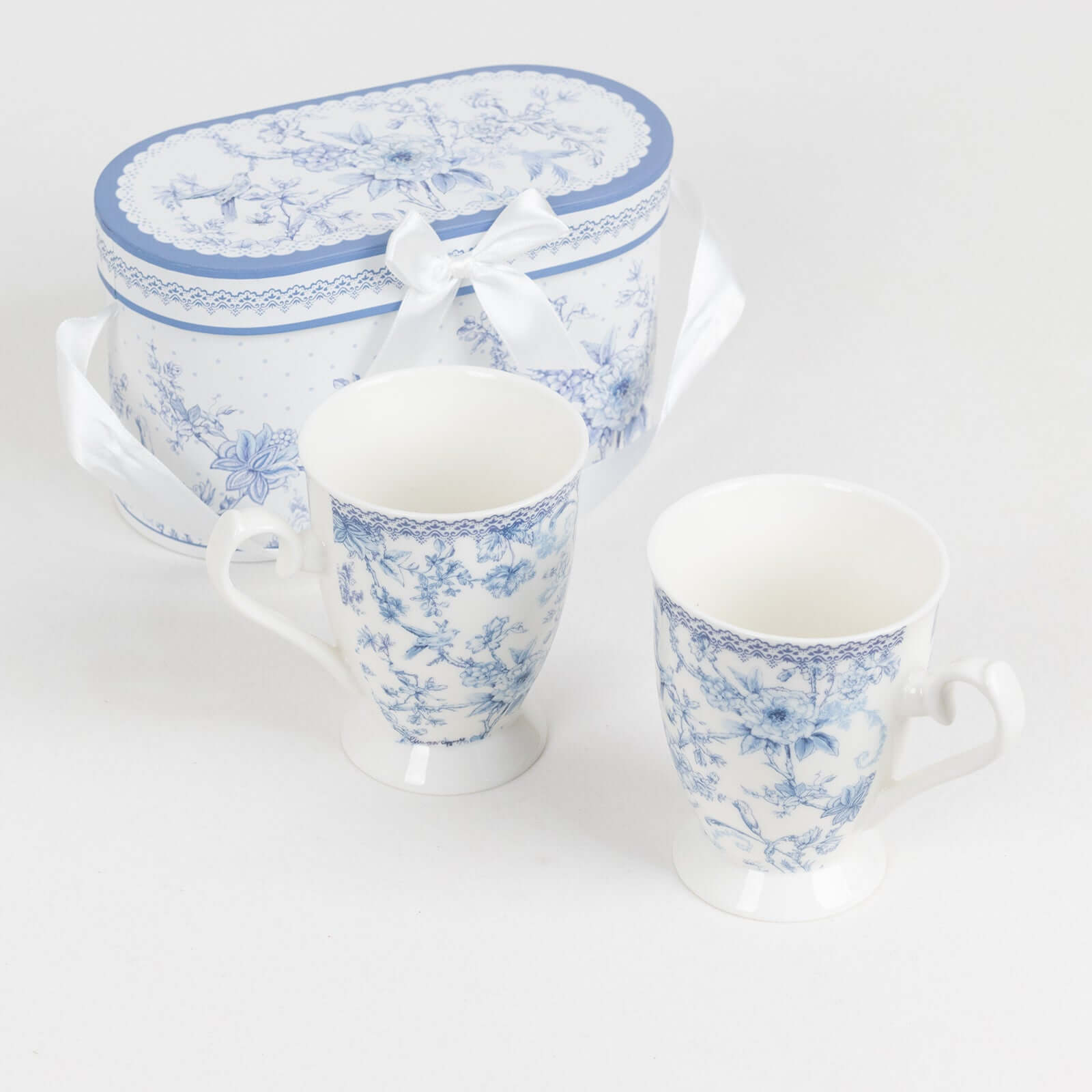 Hot Deal! 2-Pack White & Blue French Toile Porcelain Tea Cups Bridal Shower Gift Set in Keepsake Box