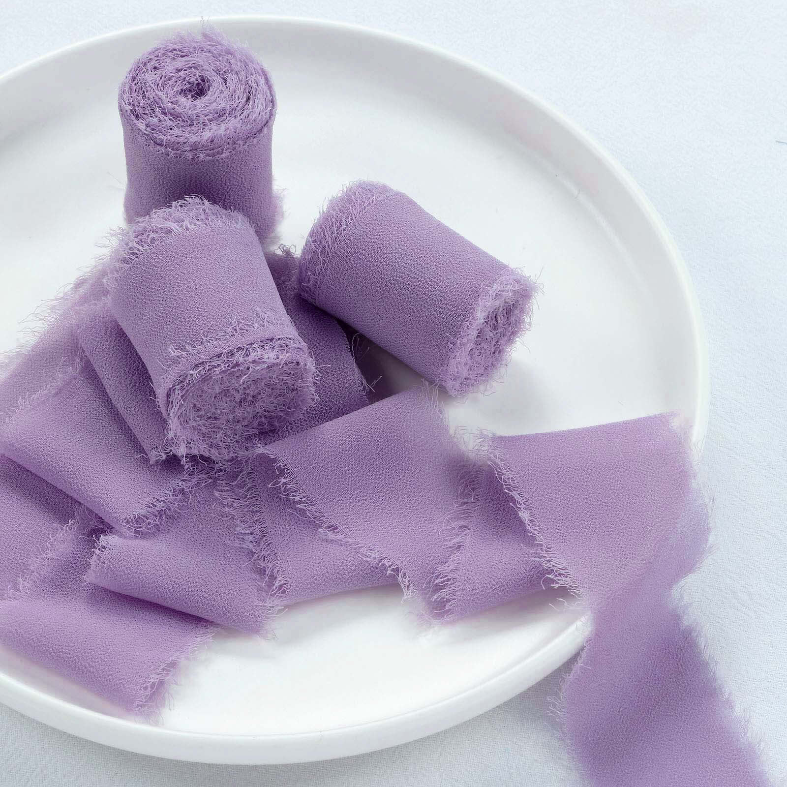 2-Pack 6yd Violet Amethyst Silk-Like Chiffon Linen Ribbon Rolls - Ideal for Weddings & Gifts