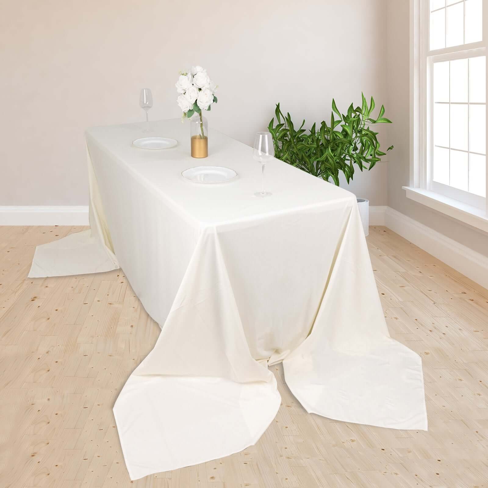 Ivory Premium Scuba 90x156 Wrinkle-Free, Stain-Resistant Seamless Rectangular Tablecloth