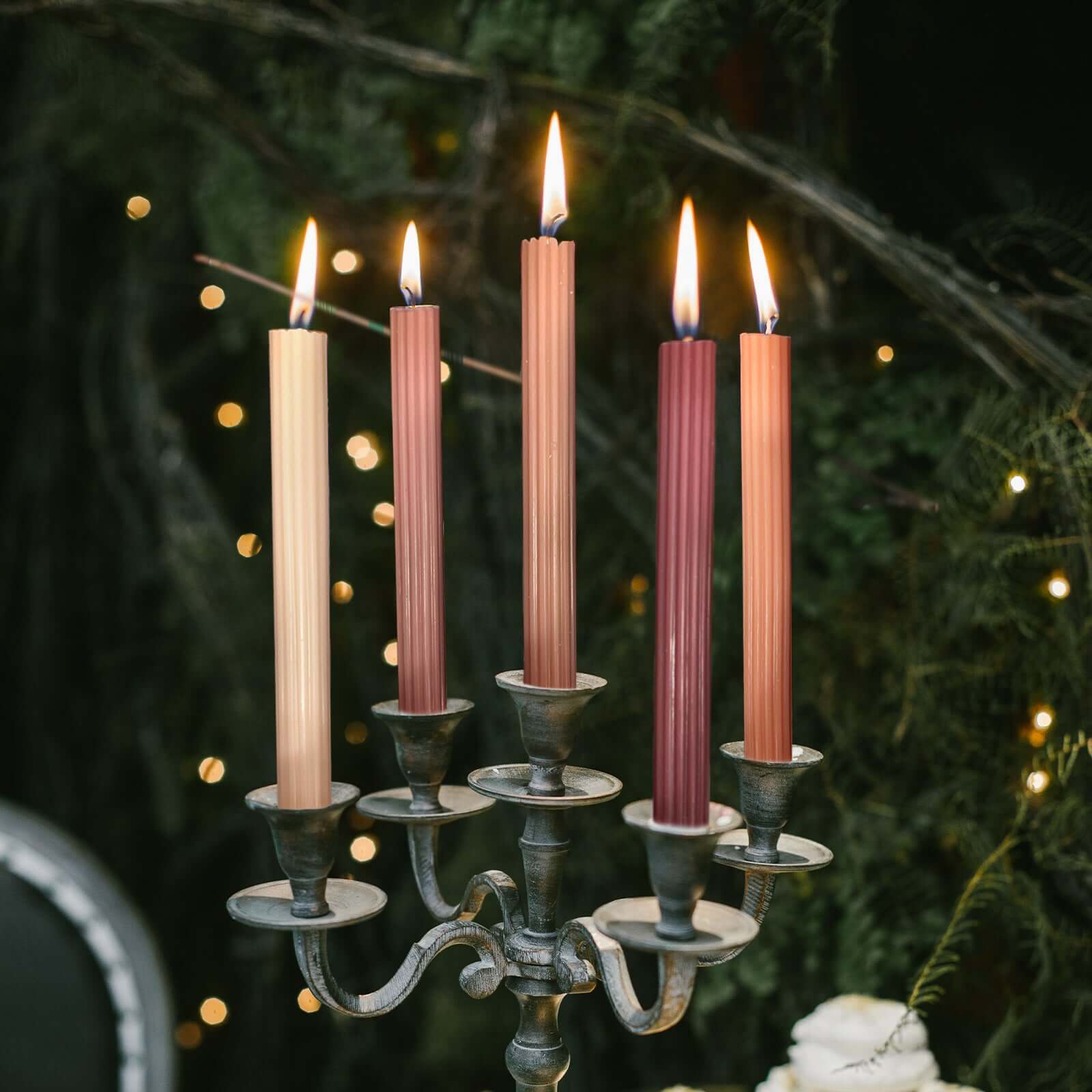 Premium Unscented 5-Pack Taper Candles with Ribbed Wick and Assorted Natural Wax Design, 9 Inches