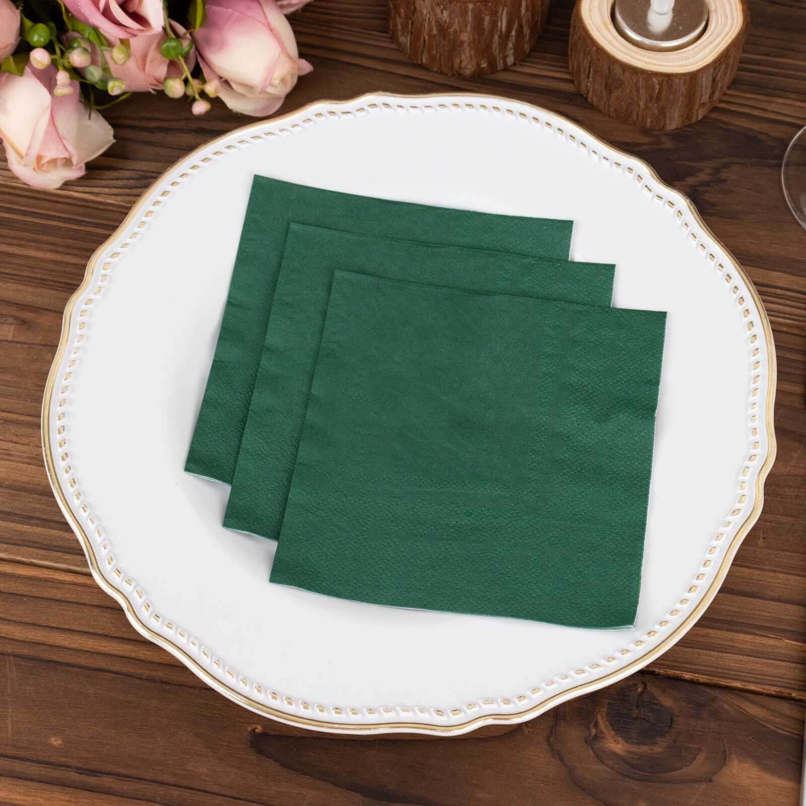 Get 50-Pack of 2-Ply Disposable Soft 18GSM Hunter Emerald Green Cocktail Paper Beverage Napkins