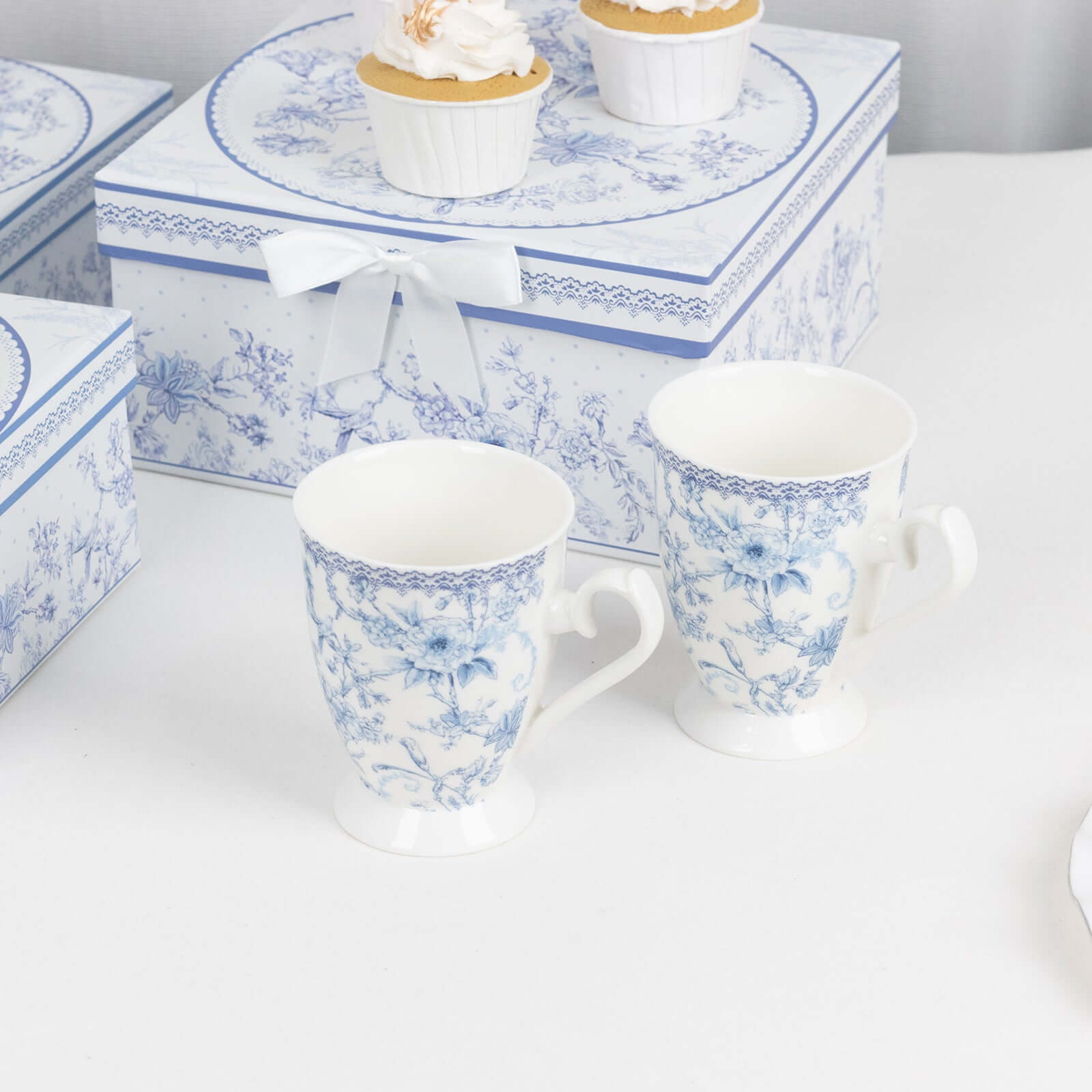 Hot Deal! 2-Pack White & Blue French Toile Porcelain Tea Cups Bridal Shower Gift Set in Keepsake Box