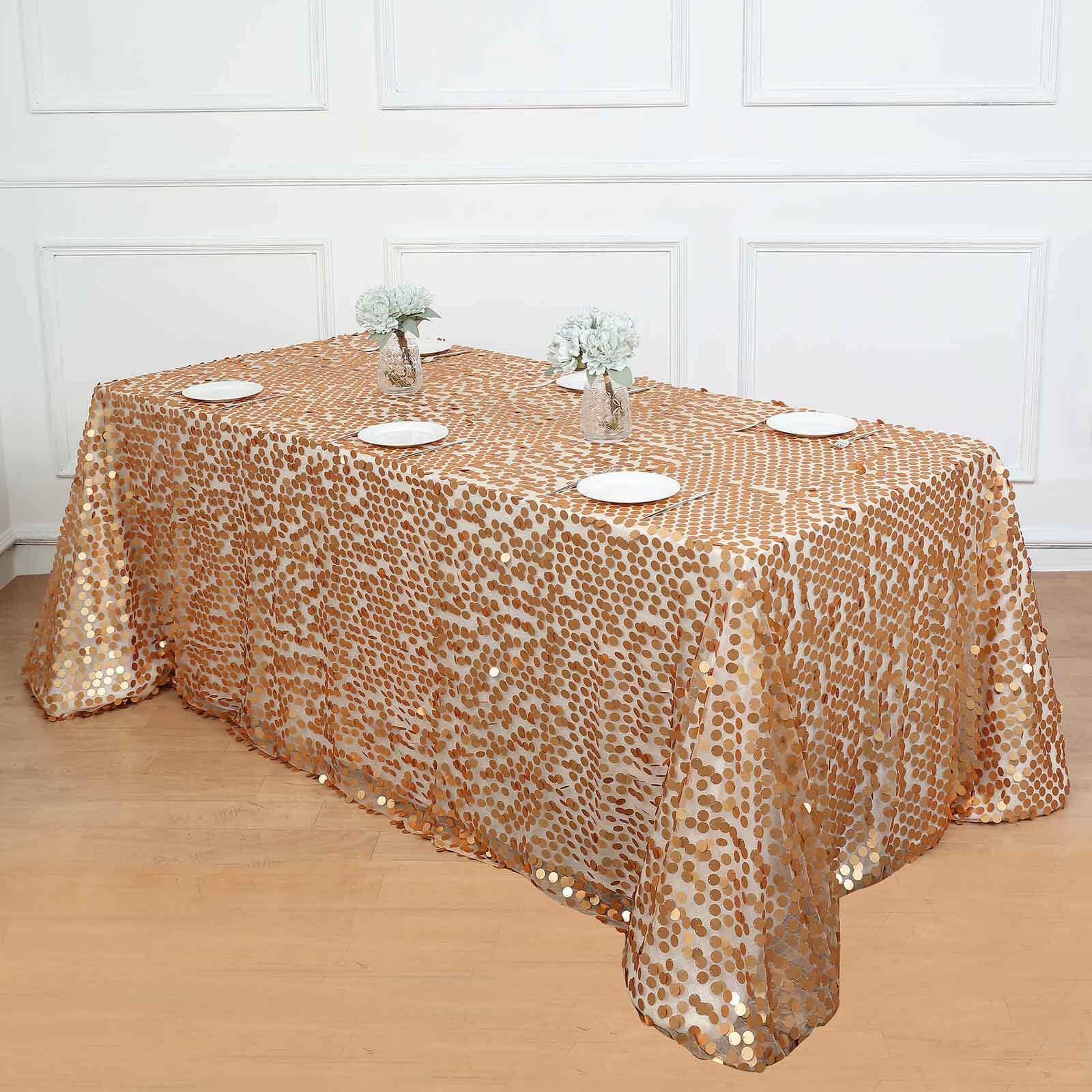 Hot! Seamless Matte Champagne Sequin Tablecloth, 90x156 Rectangle
