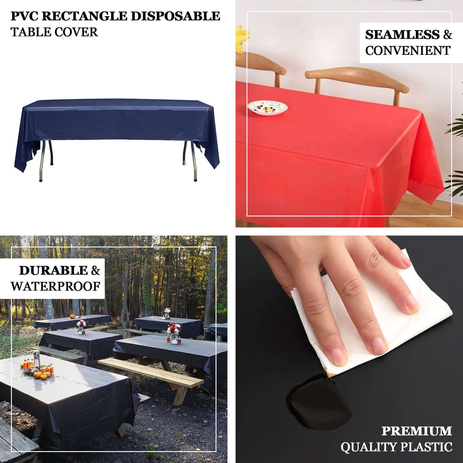 Navy Blue 5-Pack Disposable Plastic Rectangle Table Covers 54x108 - Ideal for Gatherings