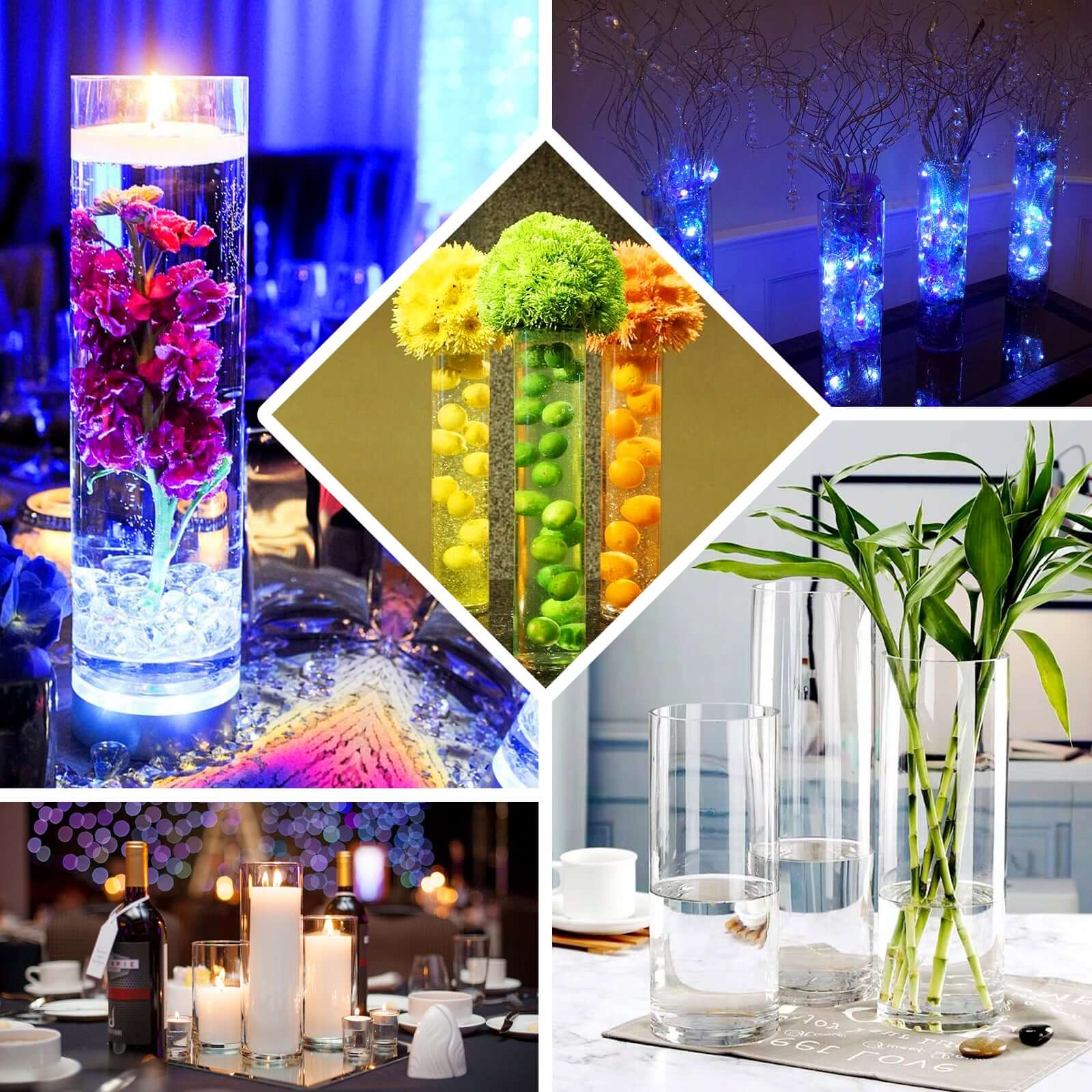 Amazing 6-Pack Clear Glass Cylinder Flower Vases - Ideal Stylish Centerpieces for Weddings