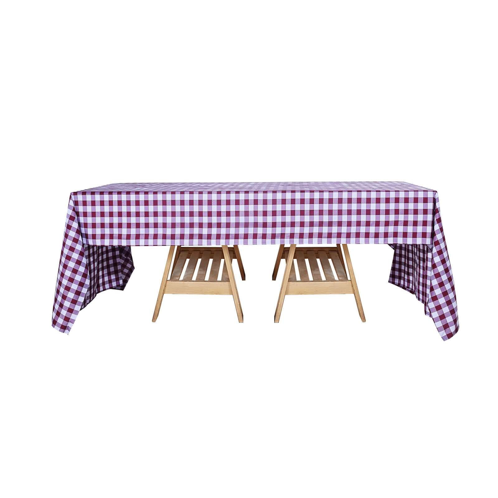 Hot Deal! 60x126 Polyester Buffalo Plaid White/Burgundy Rectangle Tablecloth