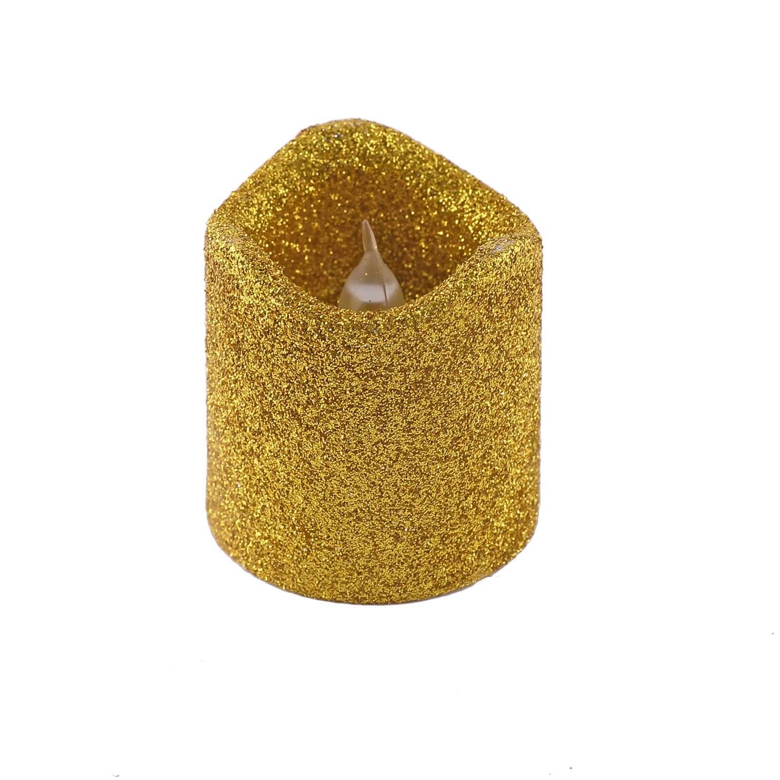 Hot Sale! 12-Piece Reusable Flameless LED Votive Candles with Glittered Gold Design, Battery Operated