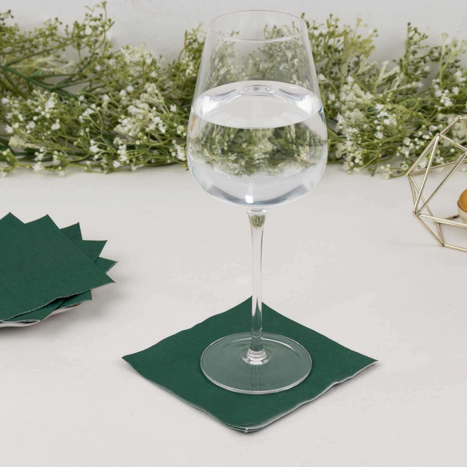 Get 50-Pack of 2-Ply Disposable Soft 18GSM Hunter Emerald Green Cocktail Paper Beverage Napkins