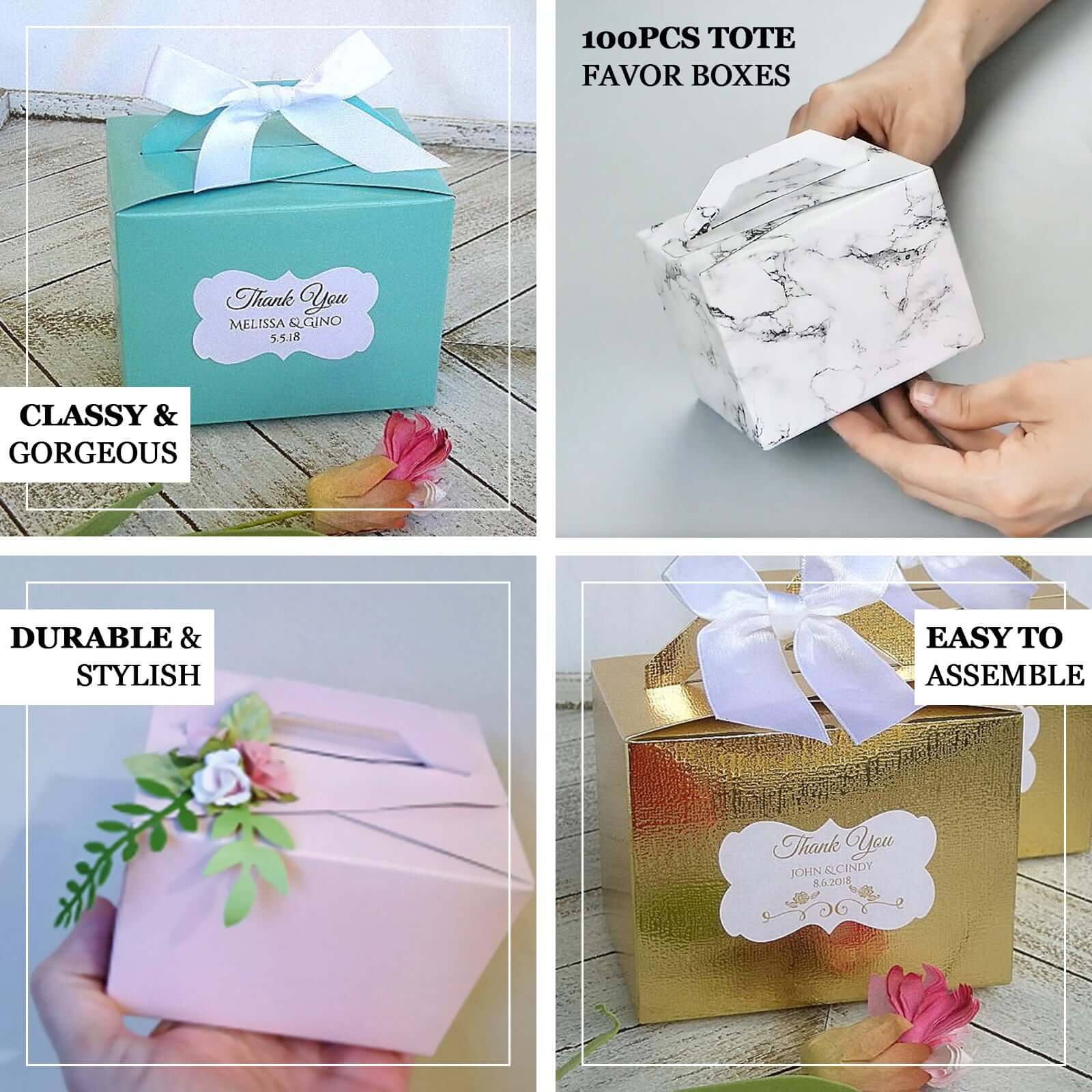 Hot Deal! 100-Pack Blush Cardstock Tote Party Favor Candy Gift Boxes, 4x3x3 Size