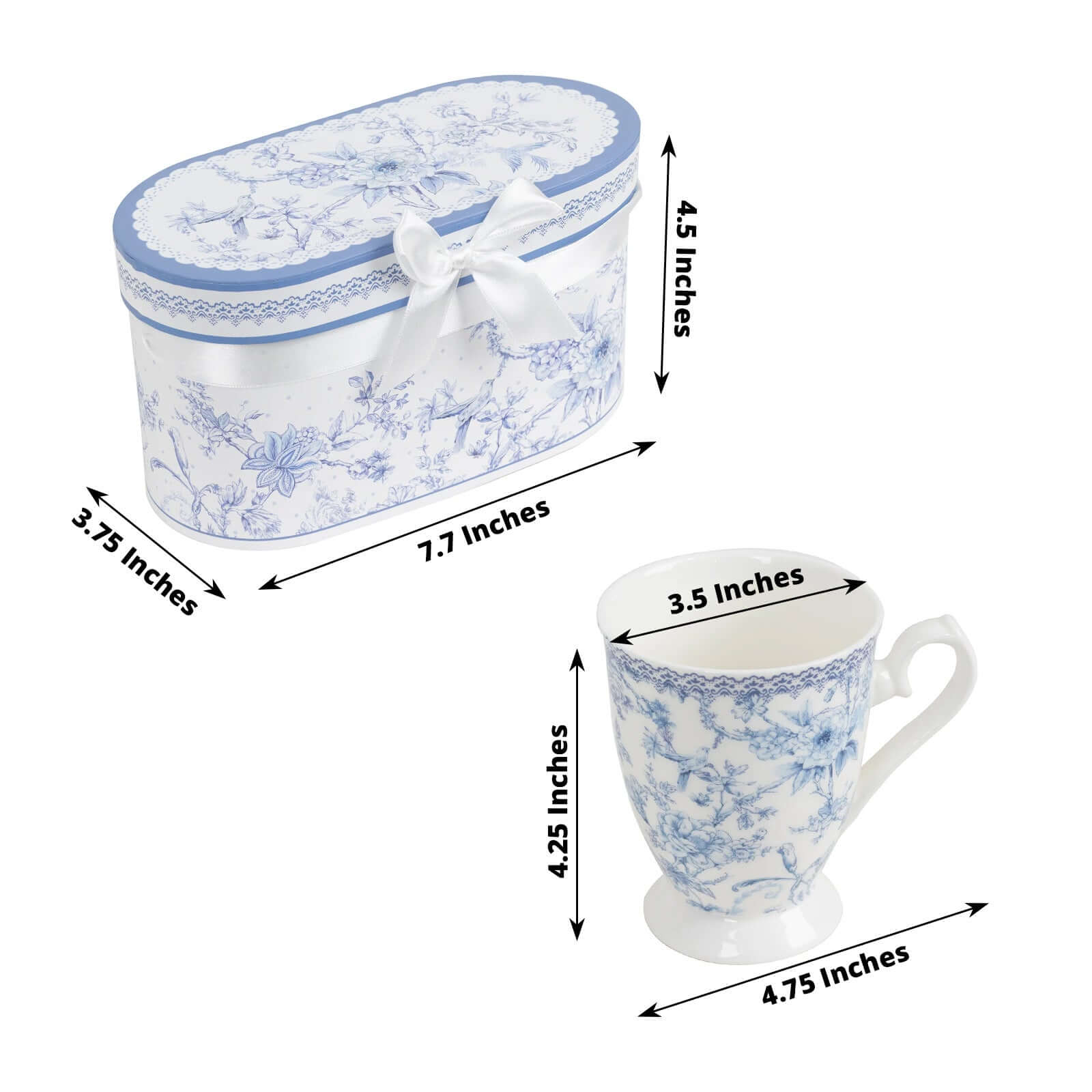 Hot Deal! 2-Pack White & Blue French Toile Porcelain Tea Cups Bridal Shower Gift Set in Keepsake Box