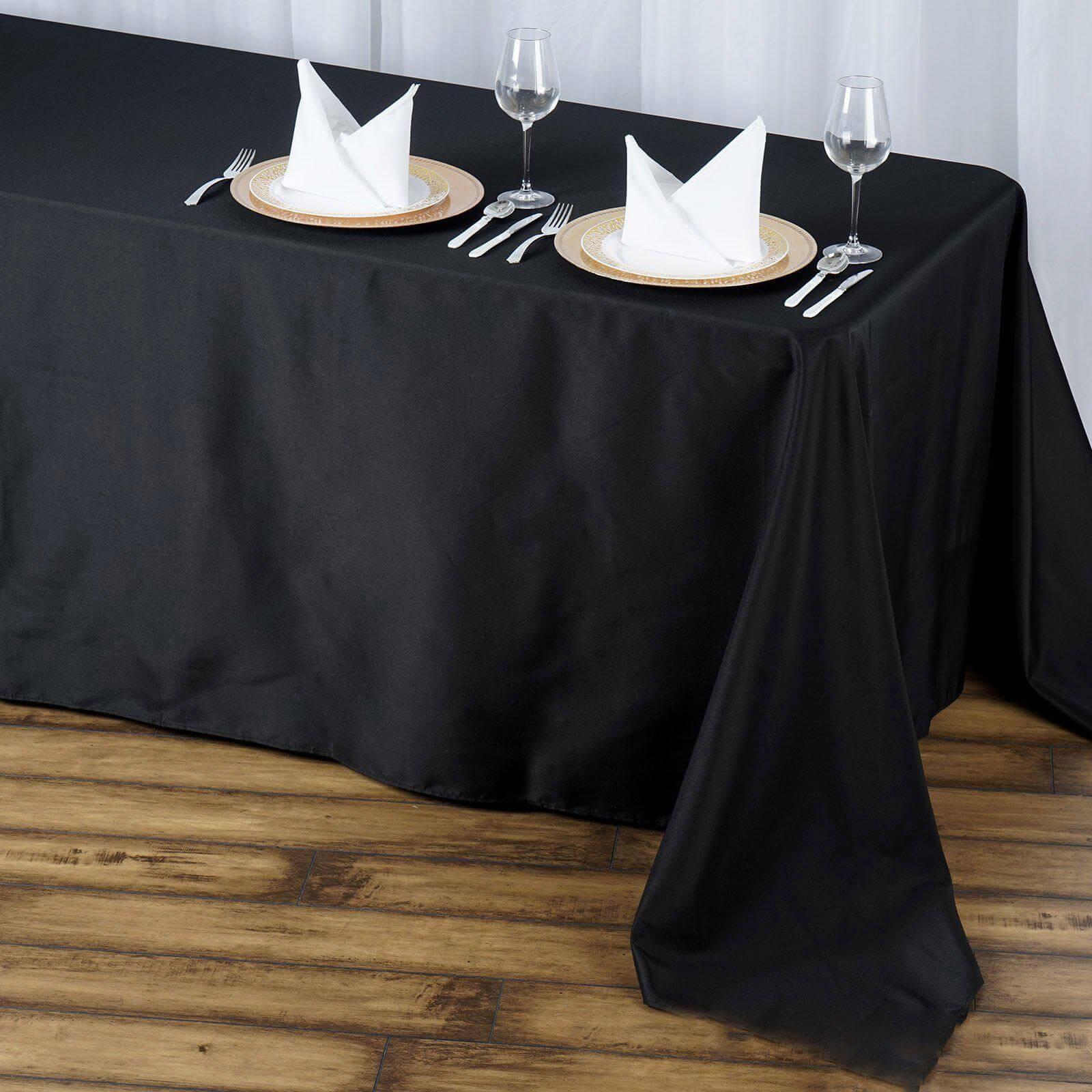 Hot Sale! 90x156 Rectangle Black Premium Polyester Tablecloth - Seamless 220GSM Stain-Resistant for Classy Events
