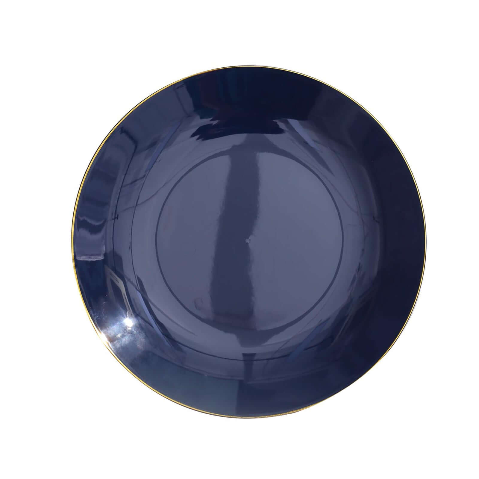 10-Pack Navy Blue Plastic Round Dinner Plates with Gold Rim - Disposable for Party