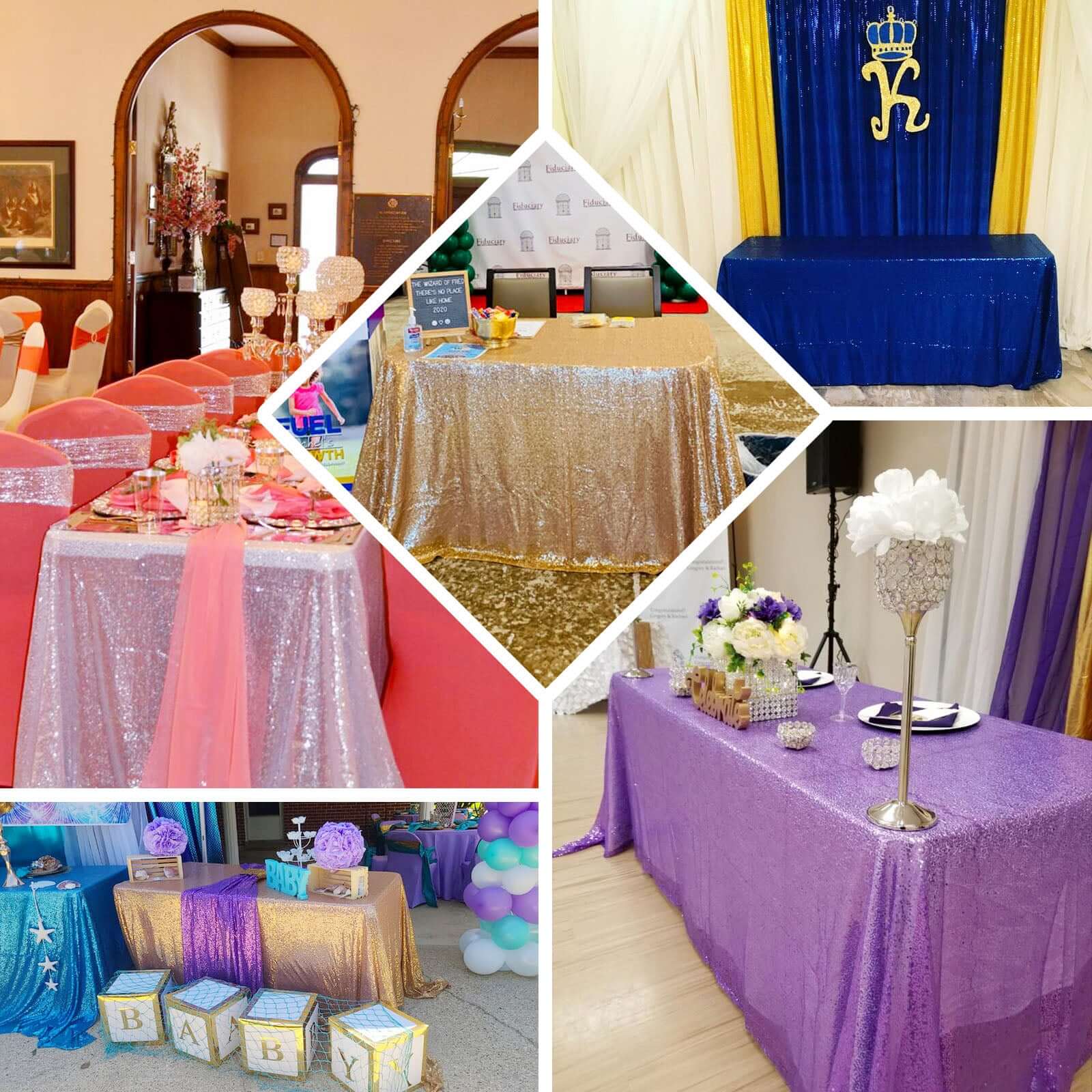 Iridescent Blue Seamless Sparkly 90x132 Rectangle Sequin Tablecloth