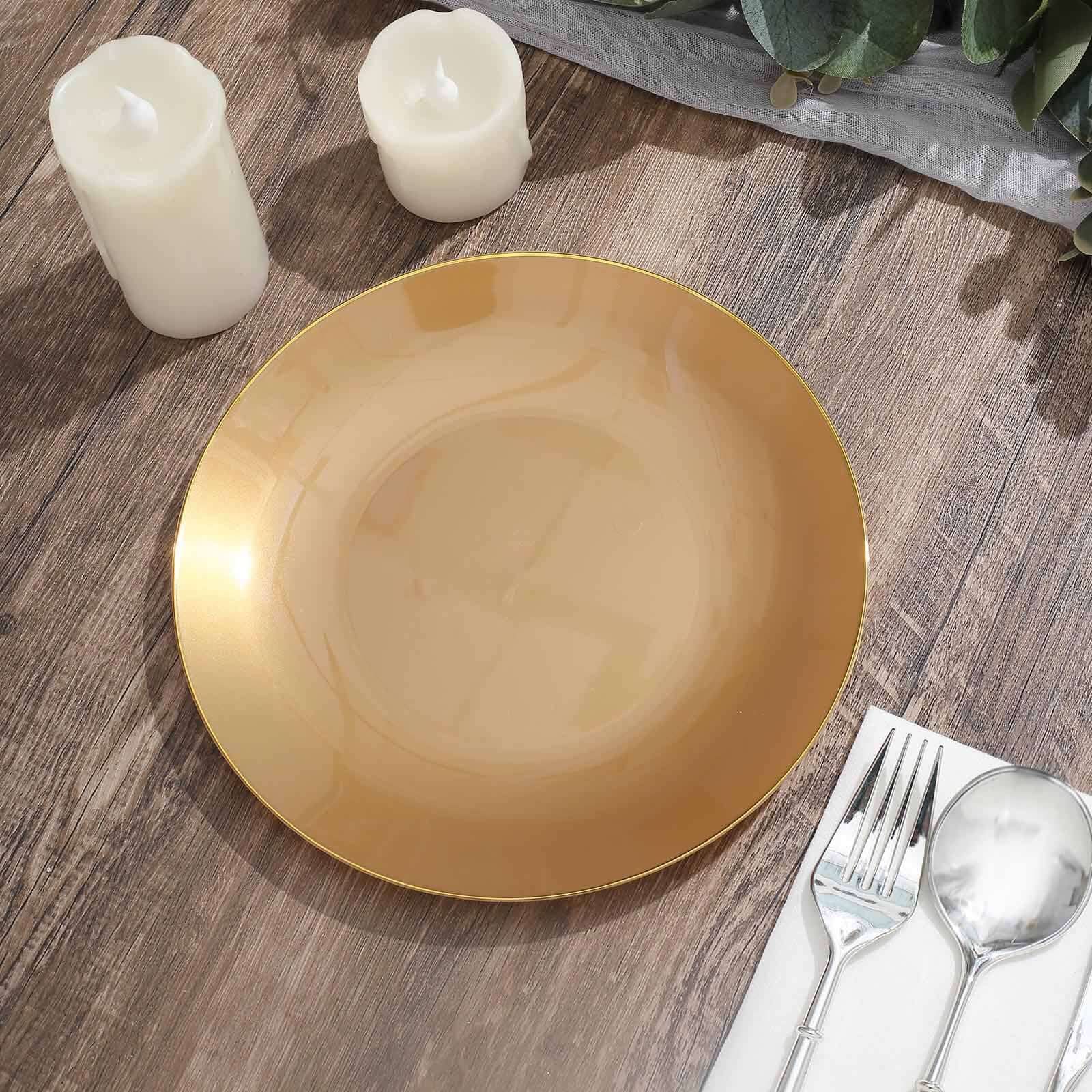 10-Pack Gold Rim 8" Disposable Plastic Dessert Plates - Ideal for Special Occasions