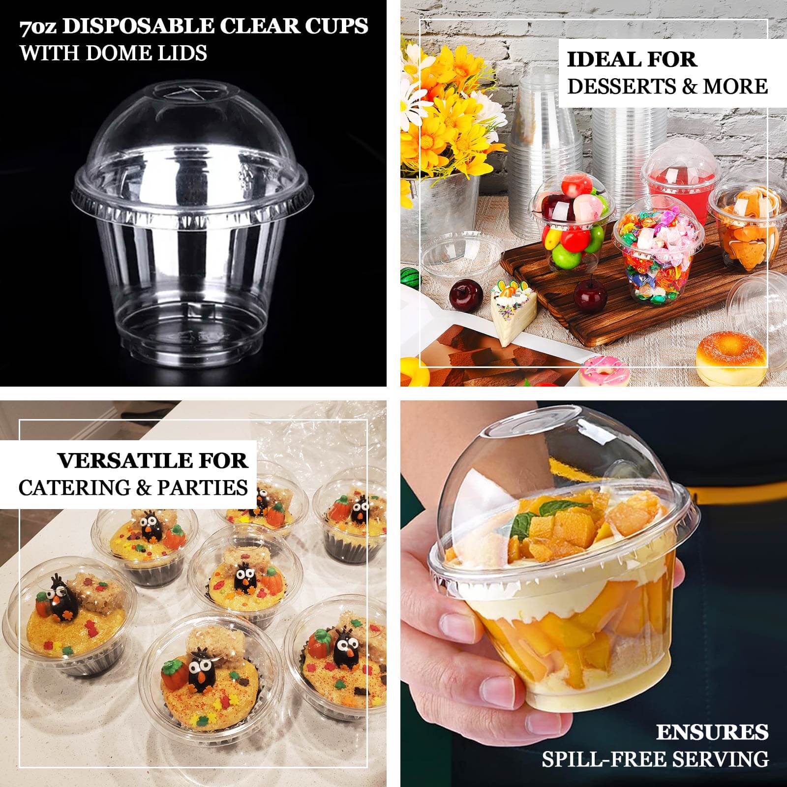 Hot! 50-Pack 7oz Clear Plastic Dessert Parfait Cups with Dome Lids for Ice Cream