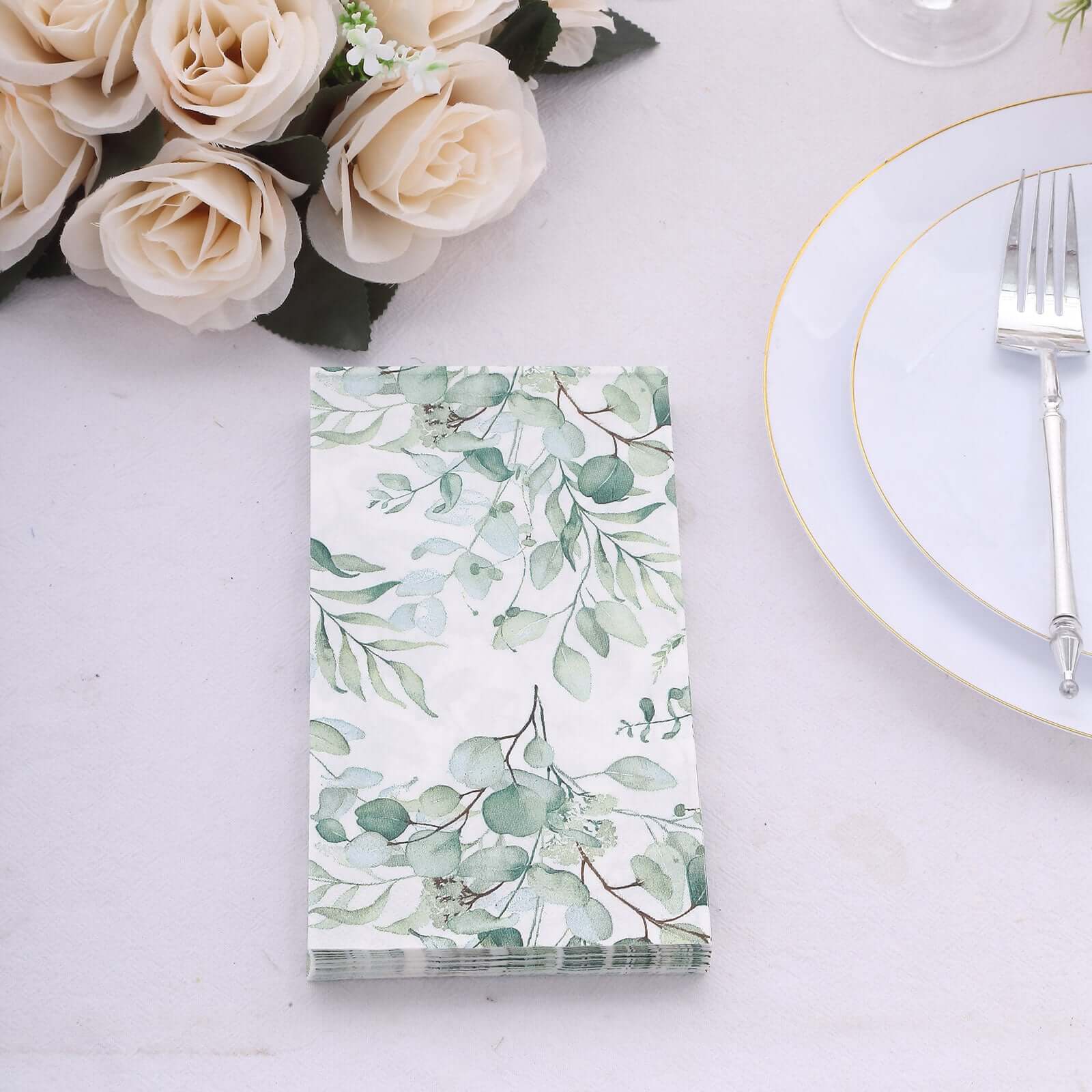 Hot! 20-Pack 2-Ply Green Paper Dinner Napkins with Eucalyptus Leaf Print - Stylish Boho Napkins for Events