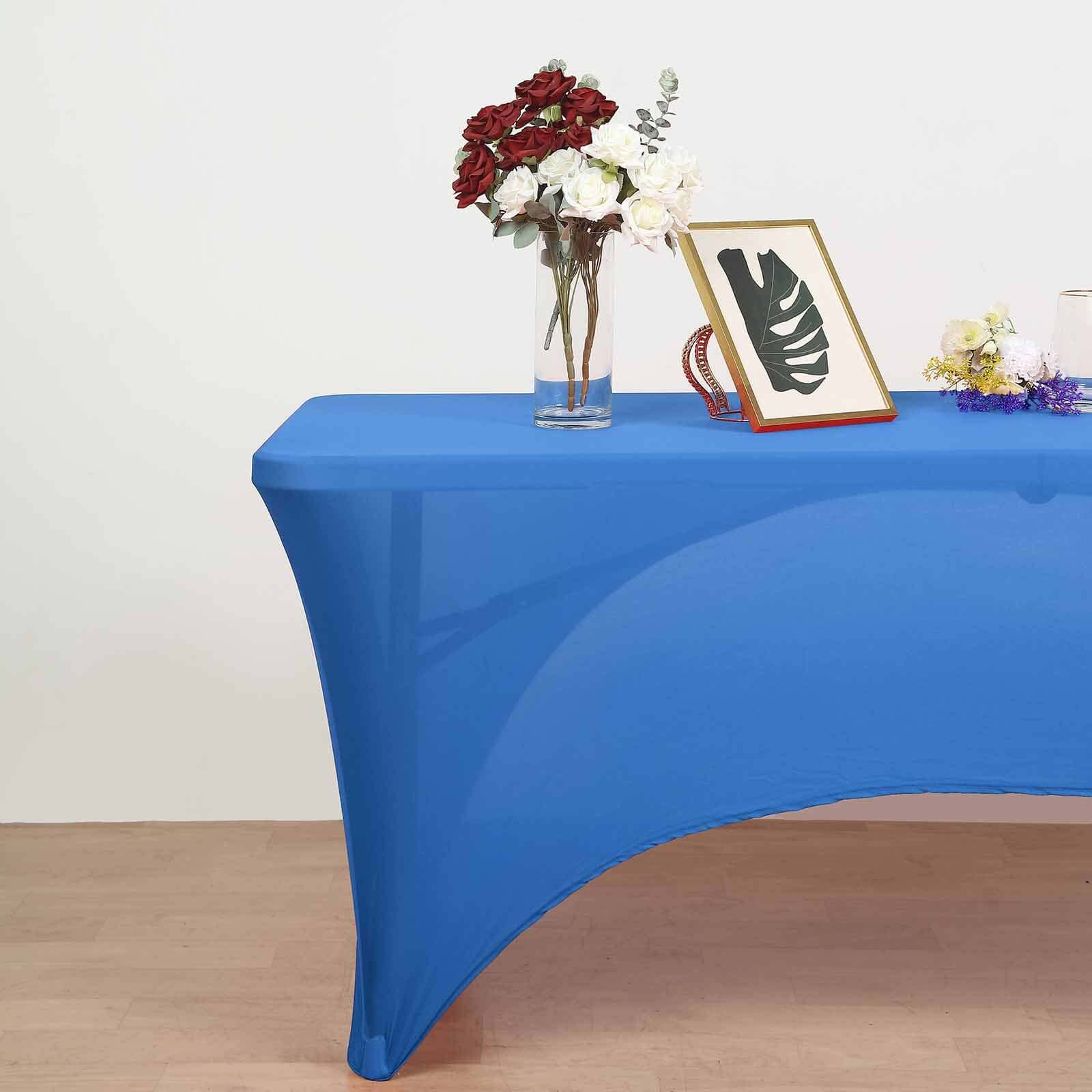 Hot Deal! Royal Blue Stretch Spandex 96x30 Rectangle Table Cover with Curved Open Back for Professional Look