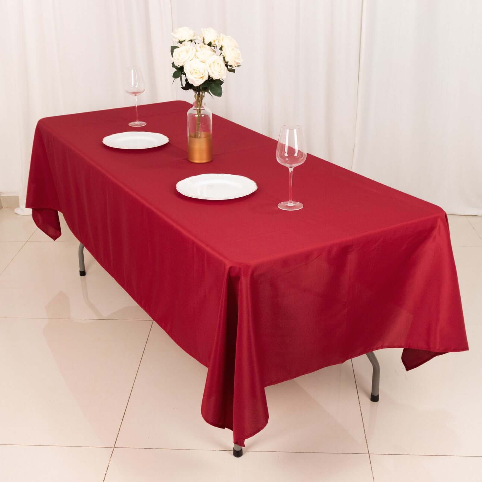 Stylish & Durable Wine Polyester 60x102 Rectangle Tablecloth - Great Deal!