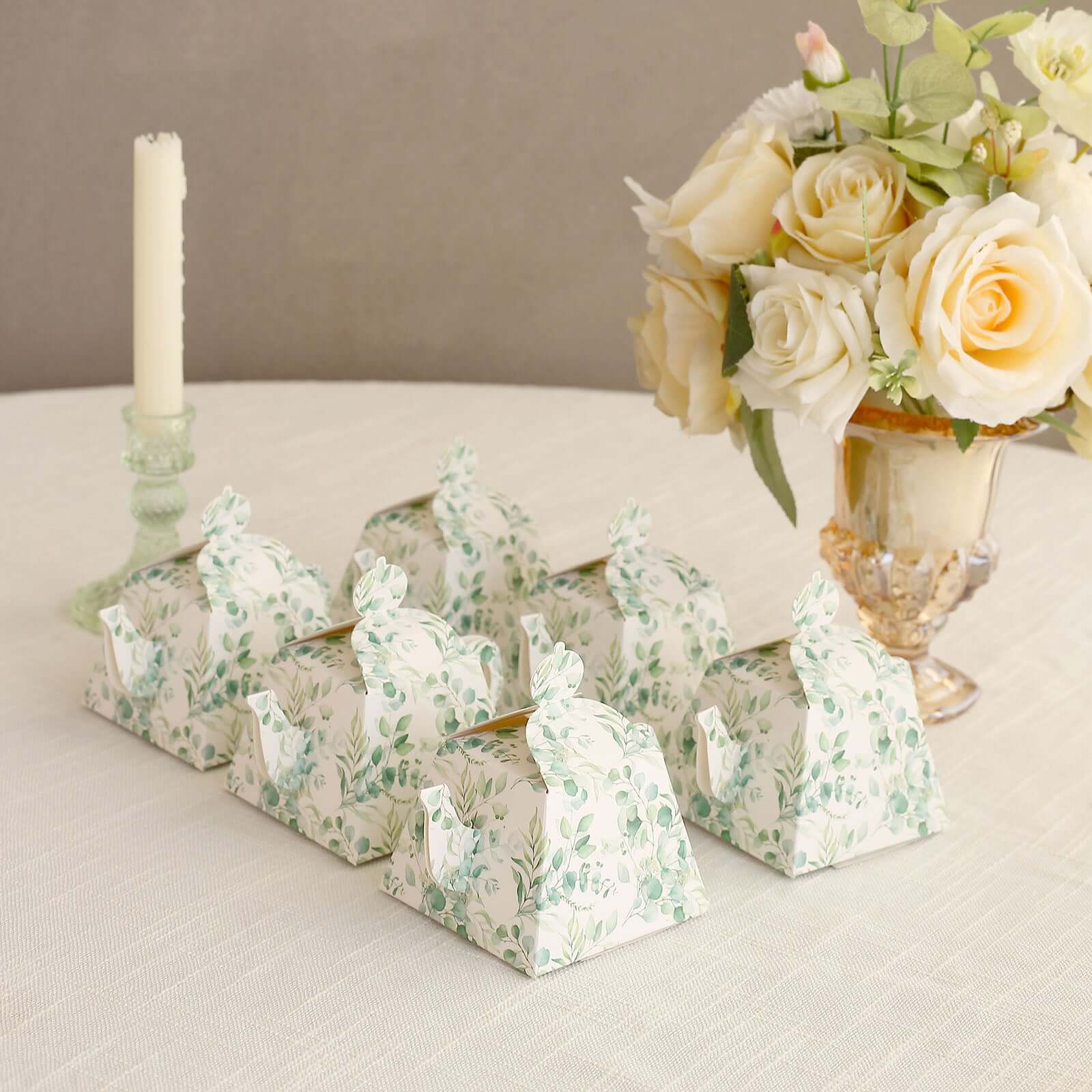 25-Pack Tea Time Mini Teapot Party Favor Boxes with Eucalyptus Greenery - Great Gift Idea