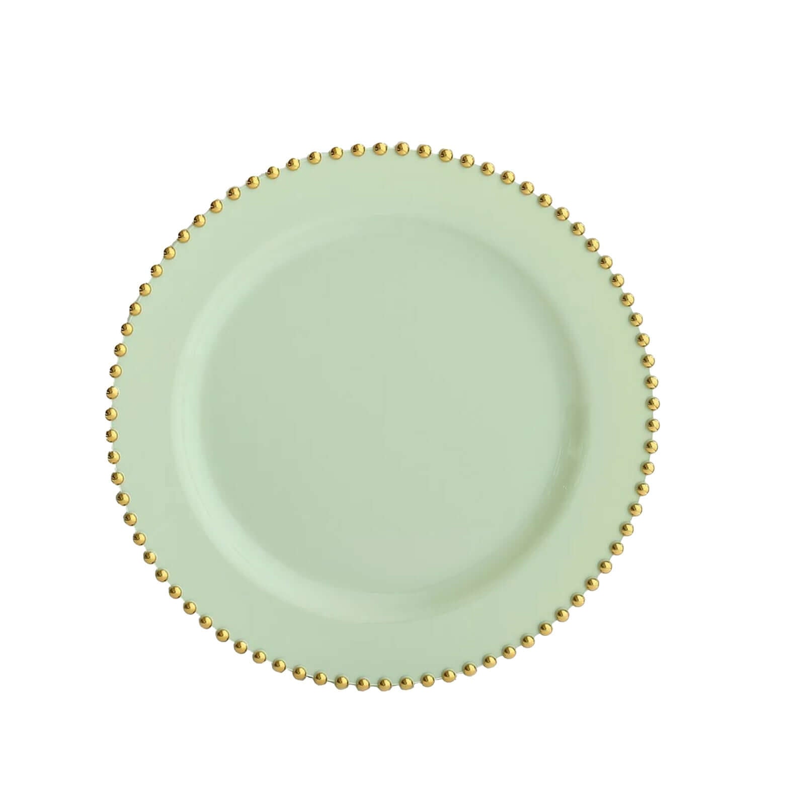 Hot Deal! 10-Piece Set of Sage Green Round Disposable Plastic Dessert Plates with Gold Beaded Rim for Parties