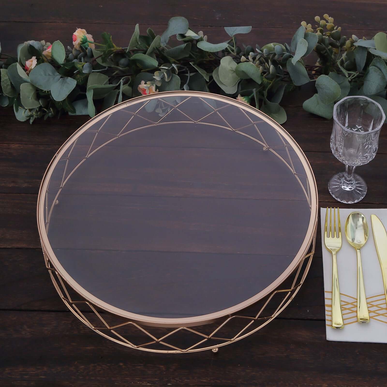 14-Inch Gold Metal Cake Stand with Geometric Diamond Cut Design and Glass Top for Dessert Display