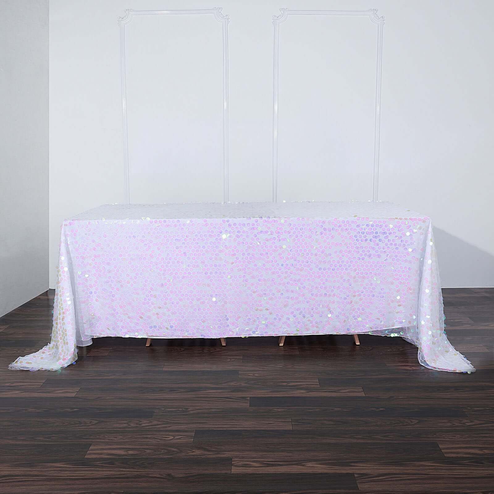 Iridescent Sequin 90x132 Rectangle Seamless Tablecloth for Big Events