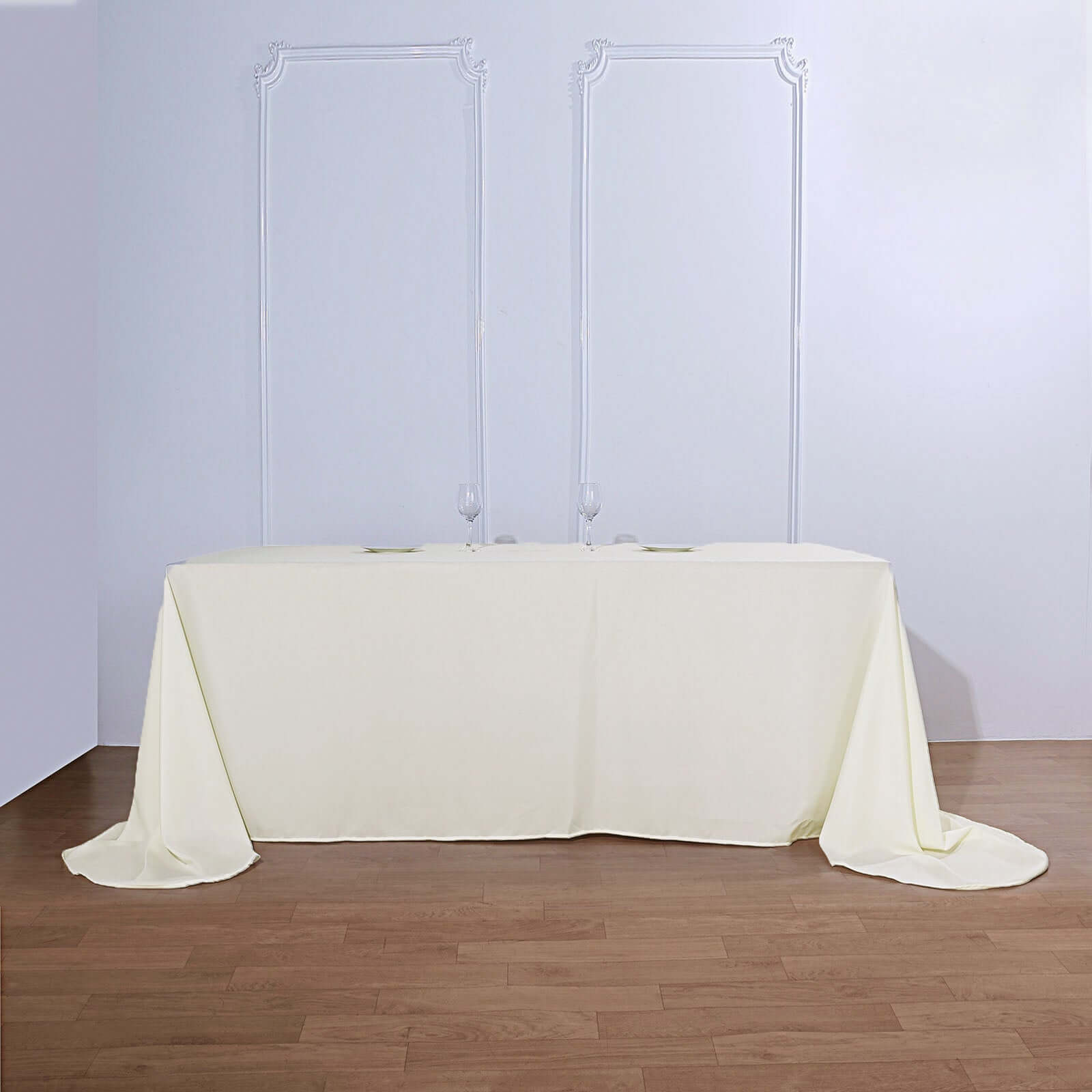 Ivory Polyester 90x156 Rectangle Tablecloth with Rounded Corners - Perfect for Events!