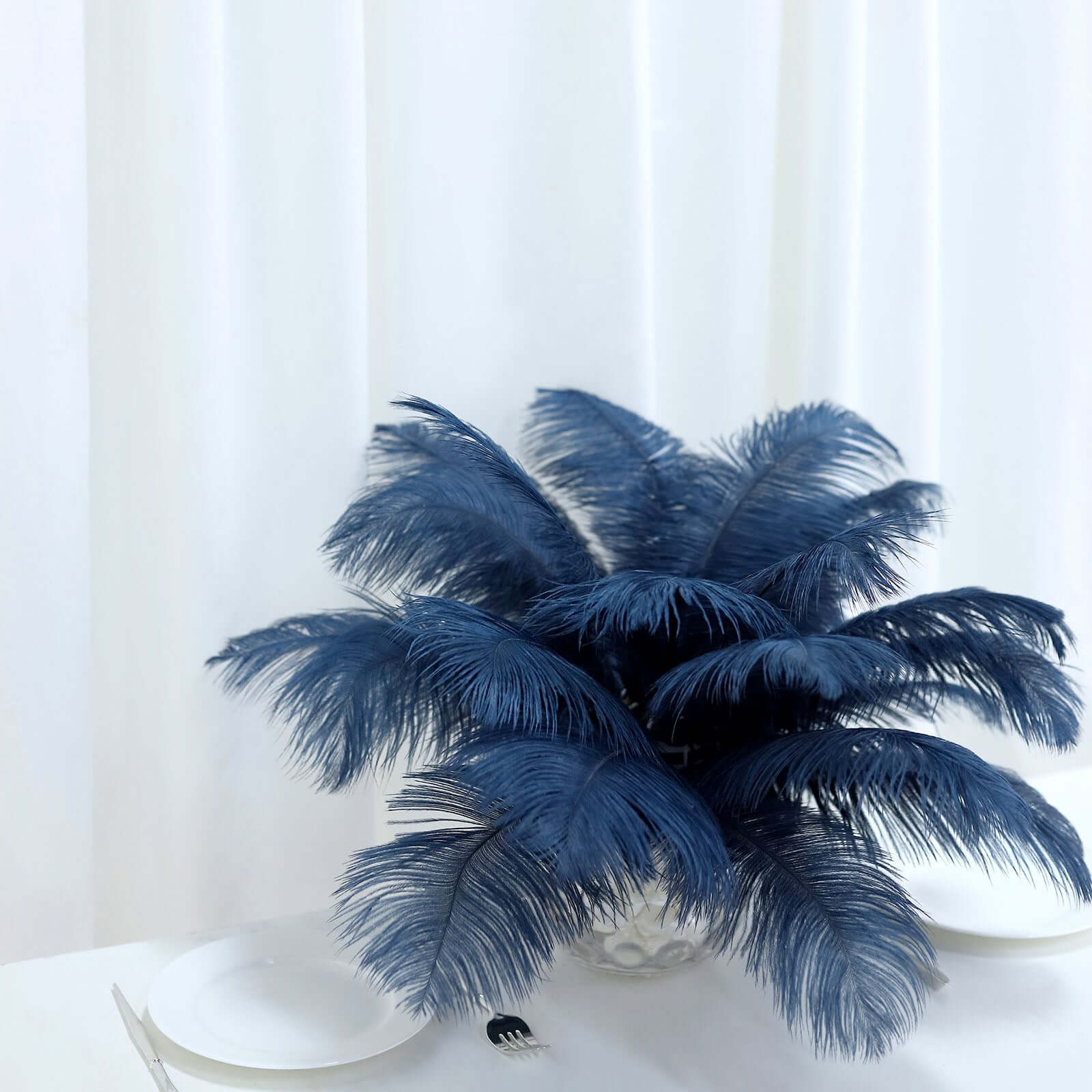 12-Piece Set of 13 - 15 Inch Navy Blue Authentic Ostrich Feathers for DIY Centerpieces