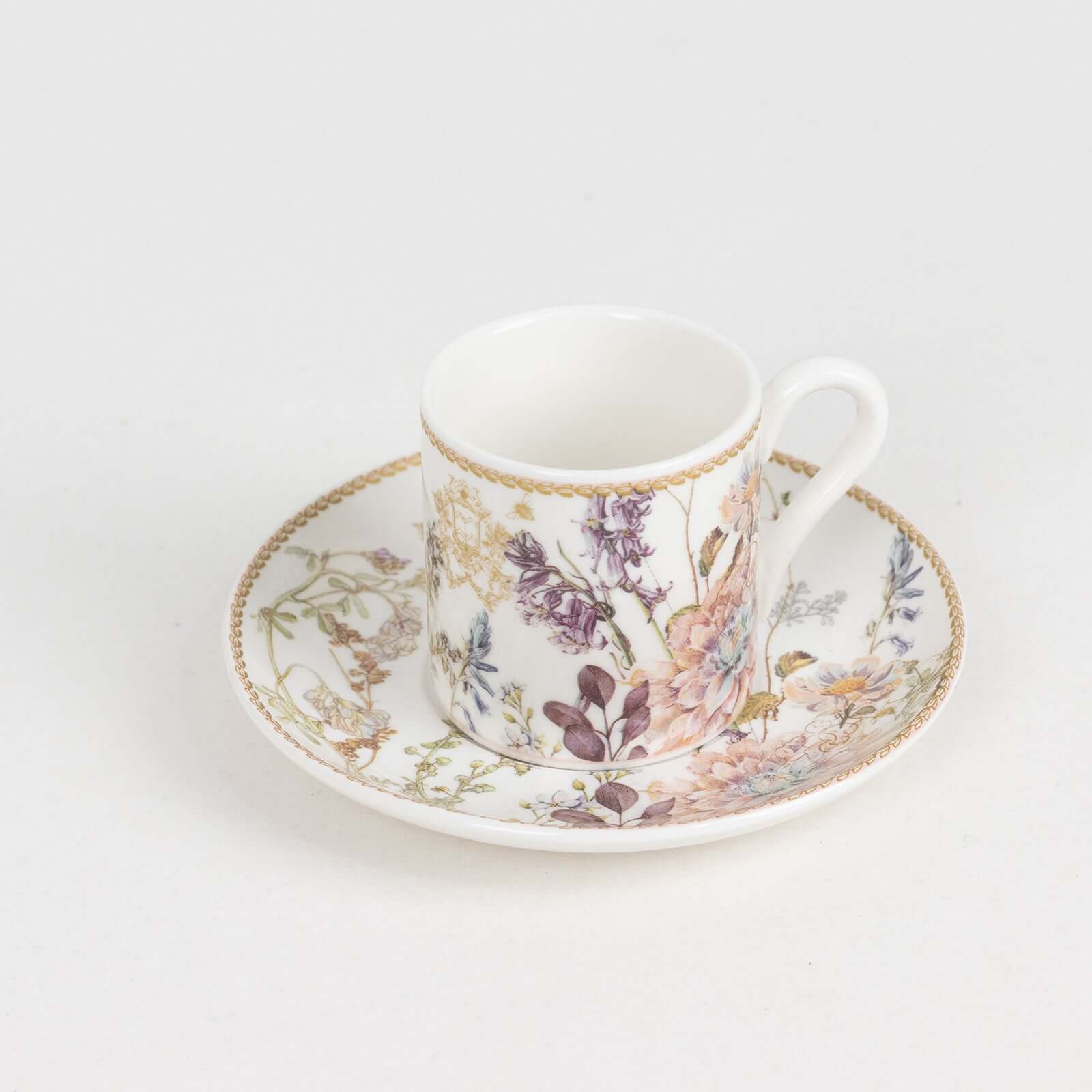 Blush Floral-Printed Porcelain Espresso Cups and Saucers Set of 2 with Gift Box