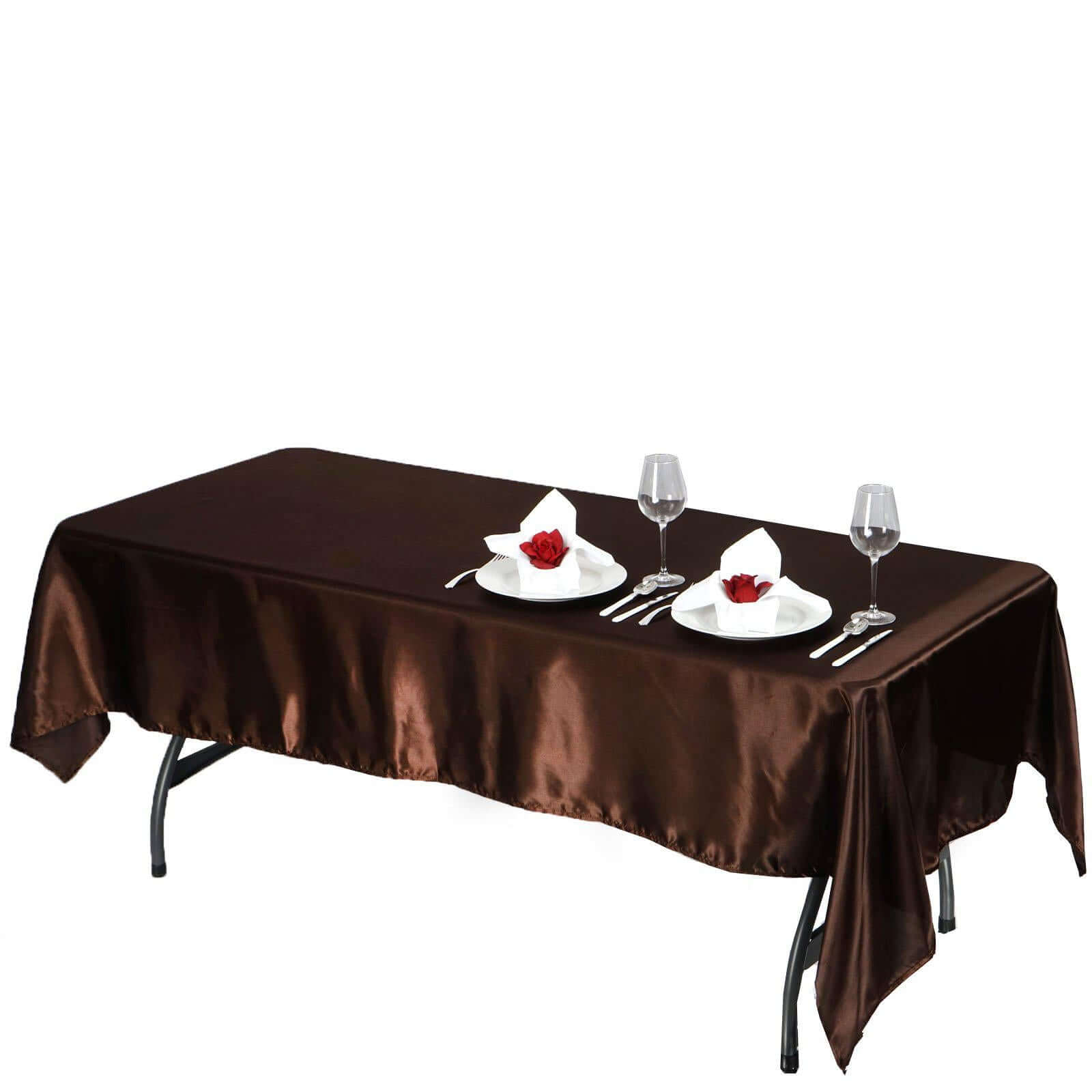 Chocolate Satin Rectangular 60x102 Tablecloth - Smooth & Lustrous Cover
