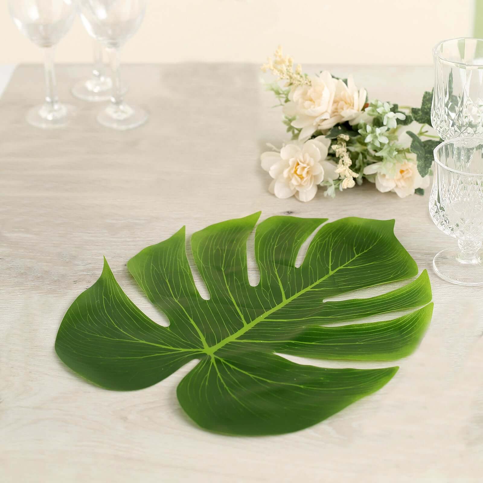 Hot Deal! 12-Pack Large Green Artificial Monstera Palm Leaves for Summer Theme Parties