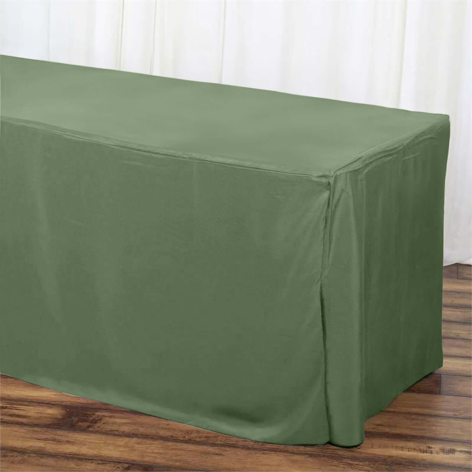 Durable Olive Green Fitted Polyester Tablecloth for 72x30 Rectangle Tables