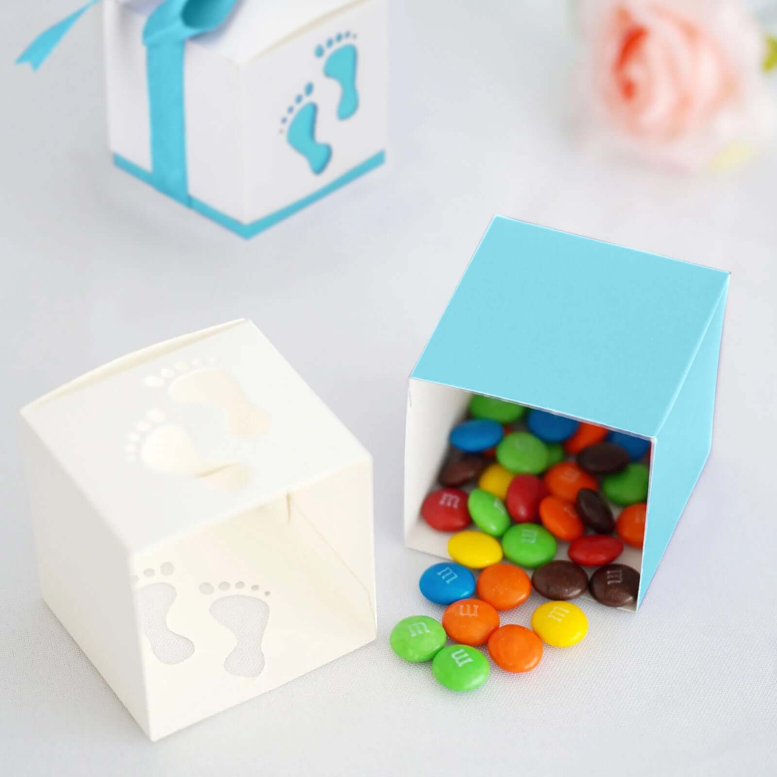 25-Piece Set of Light Blue Square Baby Shower Party Favor Candy Gift Boxes