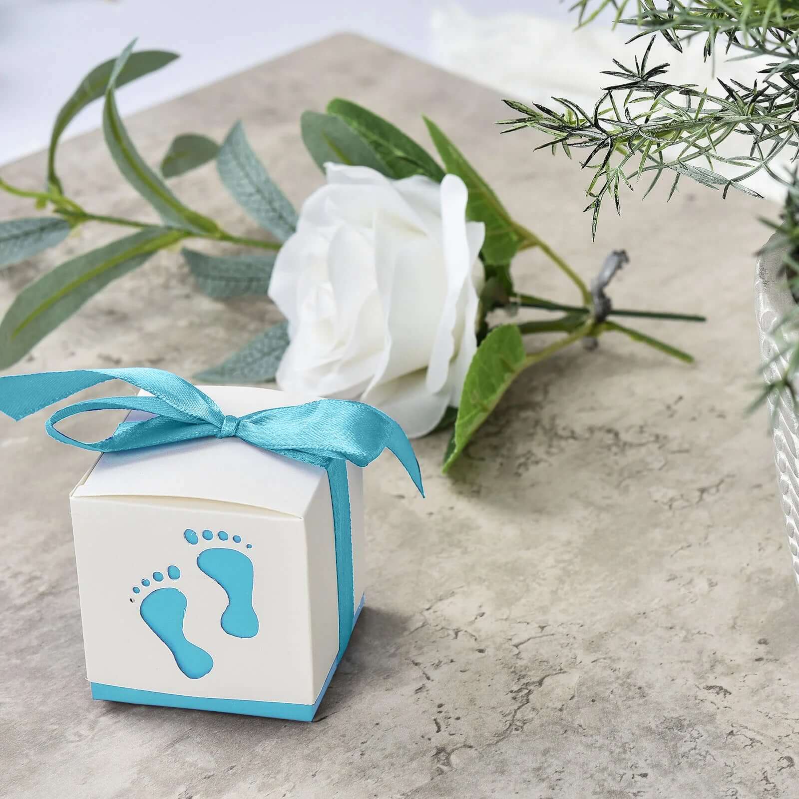 25-Piece Set of Light Blue Square Baby Shower Party Favor Candy Gift Boxes