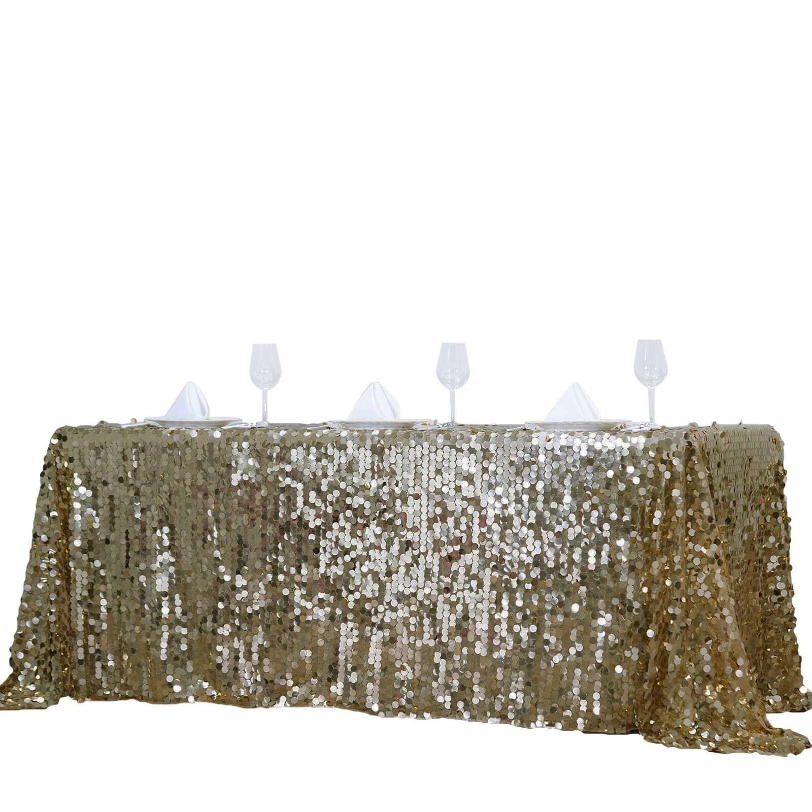 Hot Sale! Champagne Sequin Rectangle Tablecloth 90x156 for Various Events