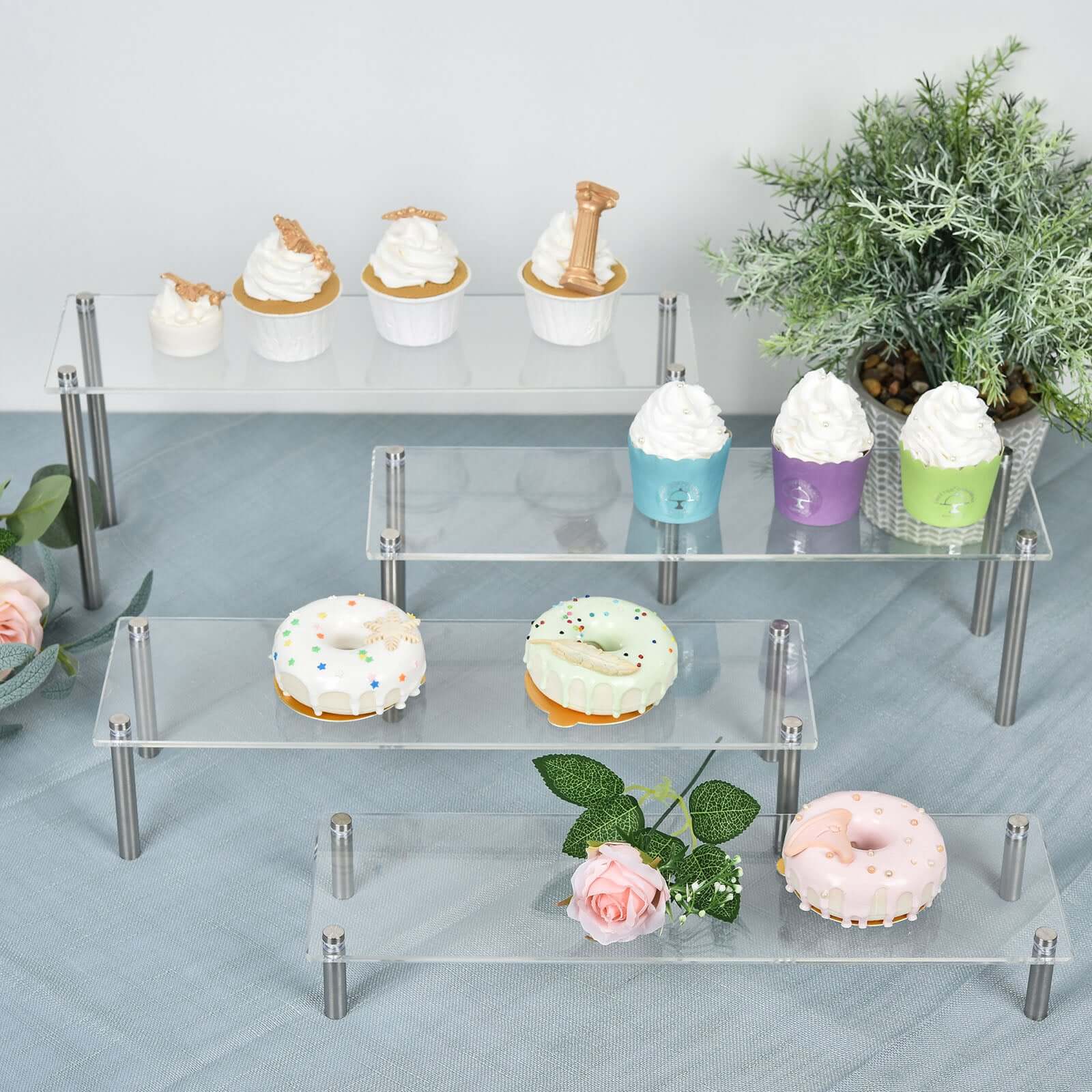 Hot Deal! Set of 4 Clear Premium Acrylic Dessert Display Stands for Cupcakes, Pastries & Appetizers