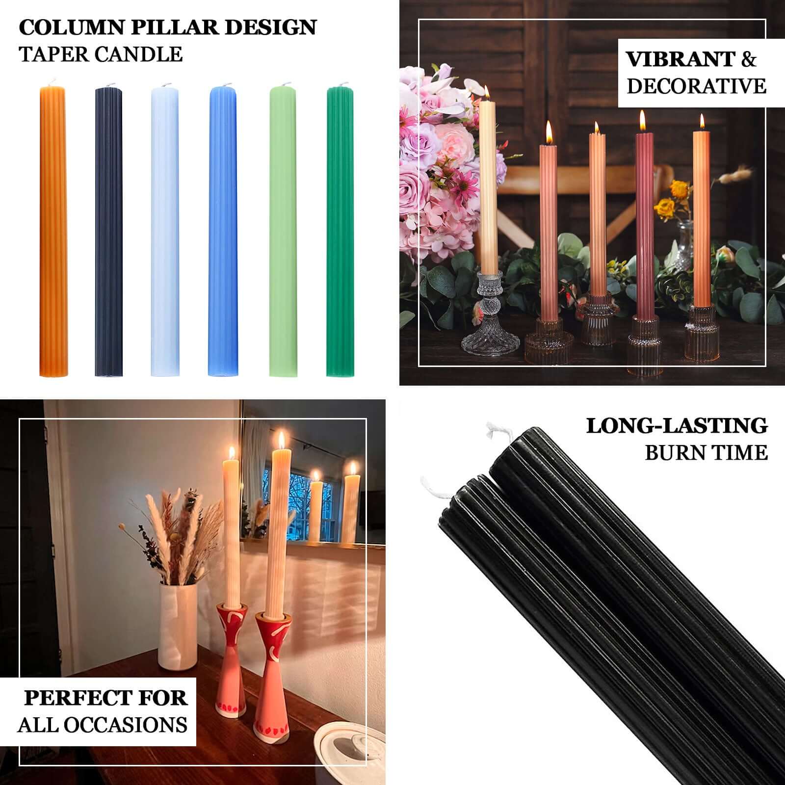 Premium Unscented 5-Pack Taper Candles with Ribbed Wick and Assorted Natural Wax Design, 9 Inches