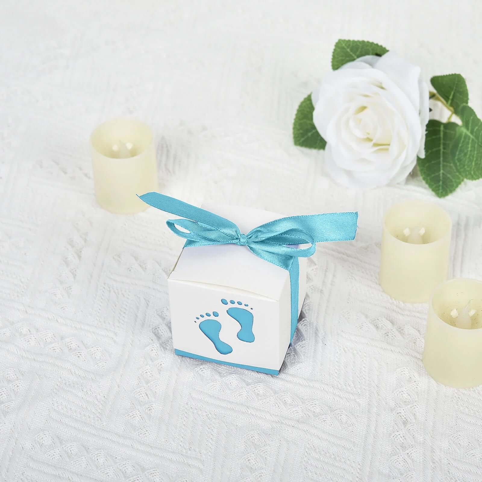 25-Piece Set of Light Blue Square Baby Shower Party Favor Candy Gift Boxes