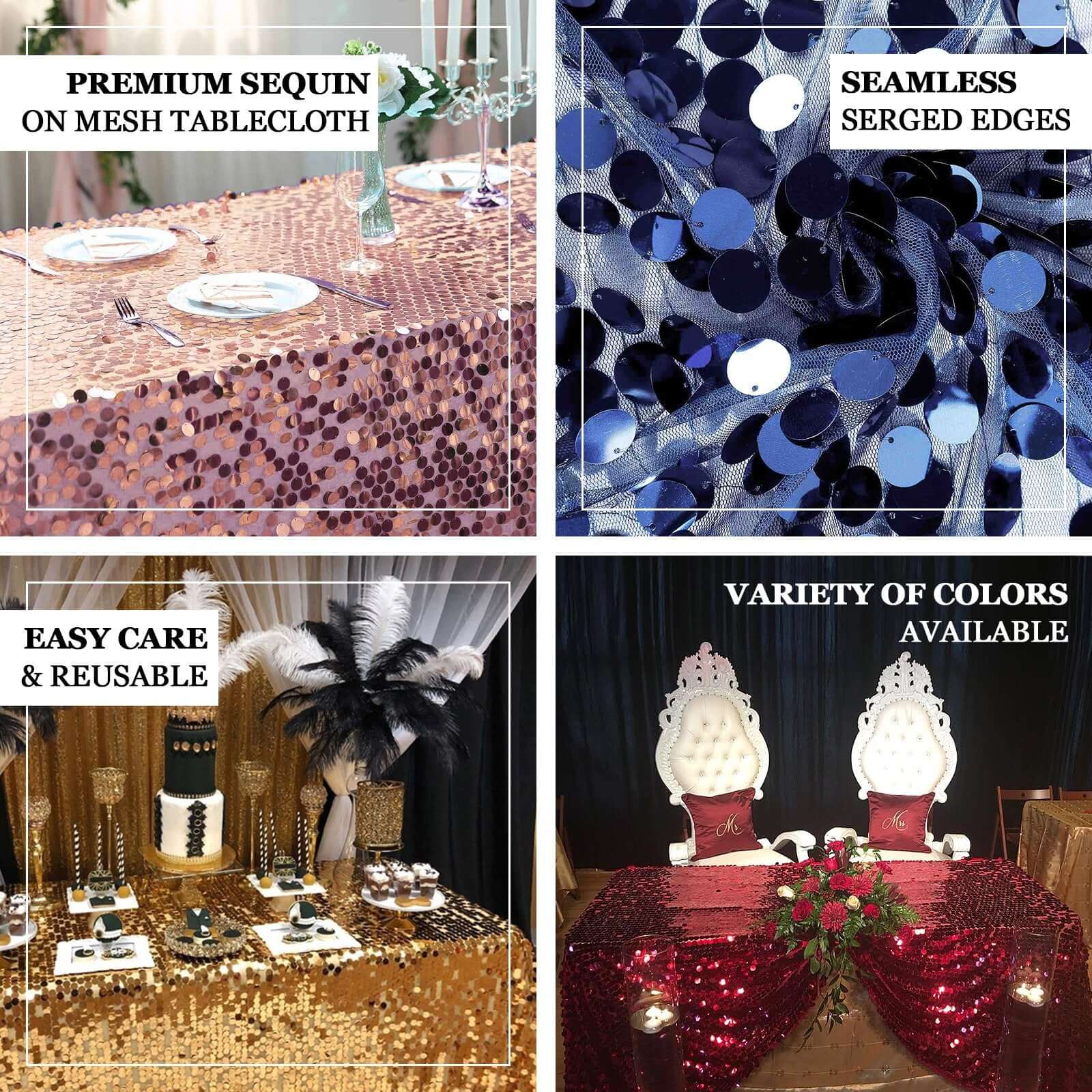 Iridescent Blue Sequin Rectangle Tablecloth - 90x132 Inches, Seamless, Perfect for Events