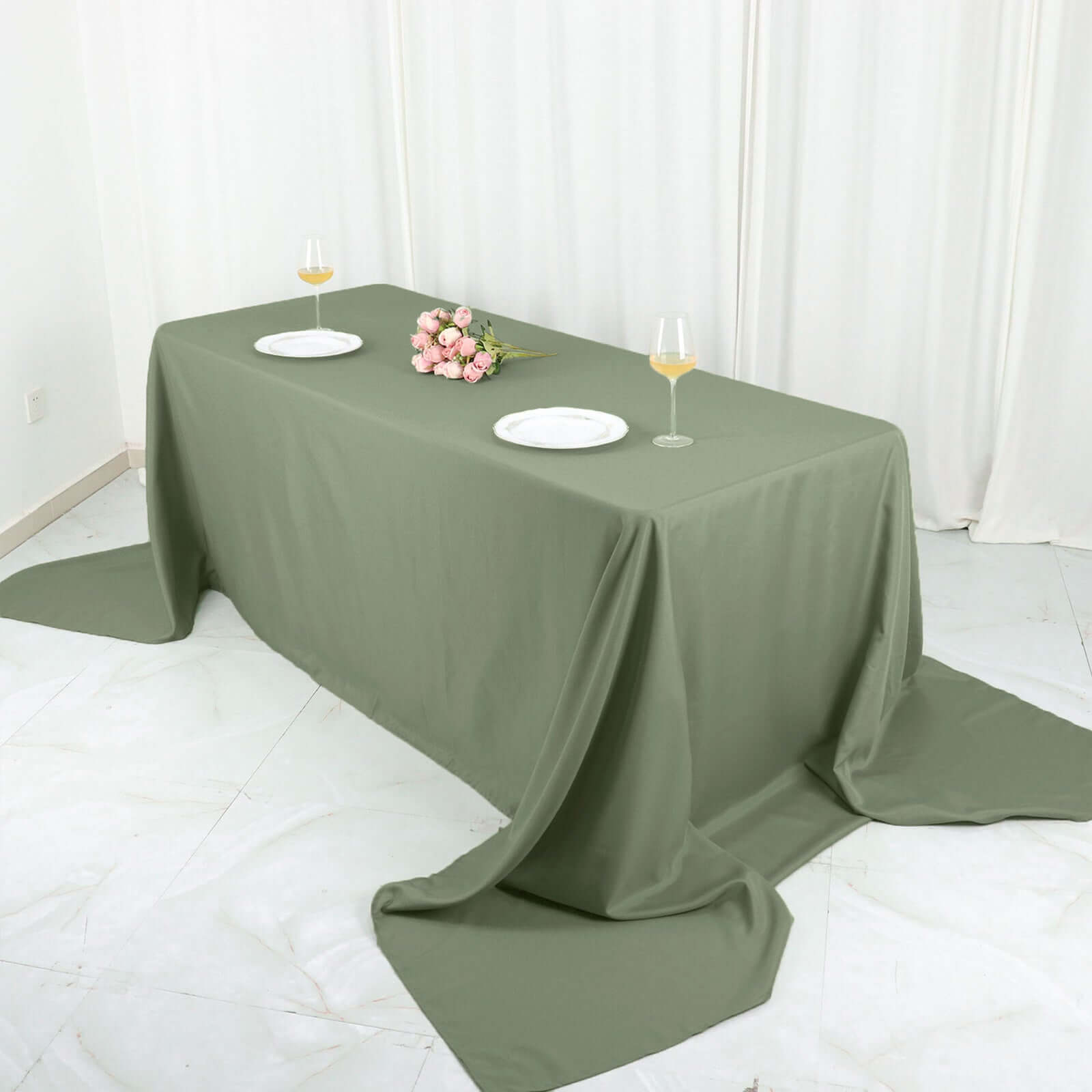 Exclusive! Seamless Wrinkle-Resistant 90x156 Polyester Rectangle Tablecloth in Dusty Sage Green