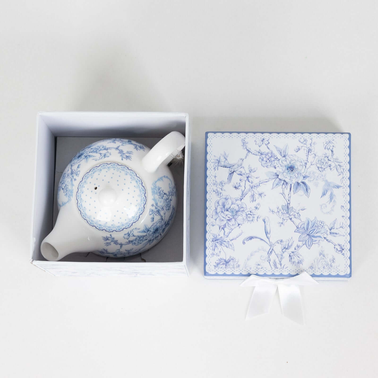 Premium French Toile Porcelain Teapot and Cup Set - Ideal Bridal Shower Gift with Keepsake Box