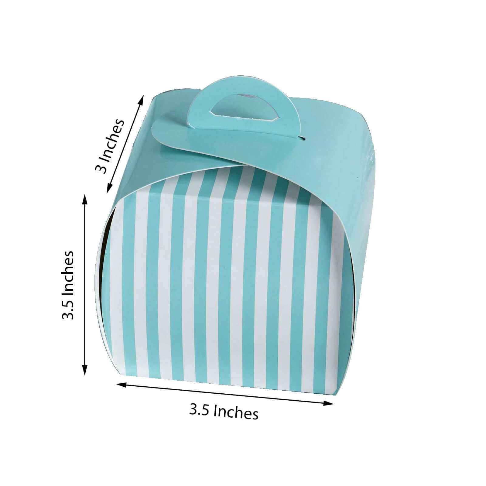 10-Piece Set of 3.5-Inch Turquoise and White Striped Cupcake Candy Gift Boxes