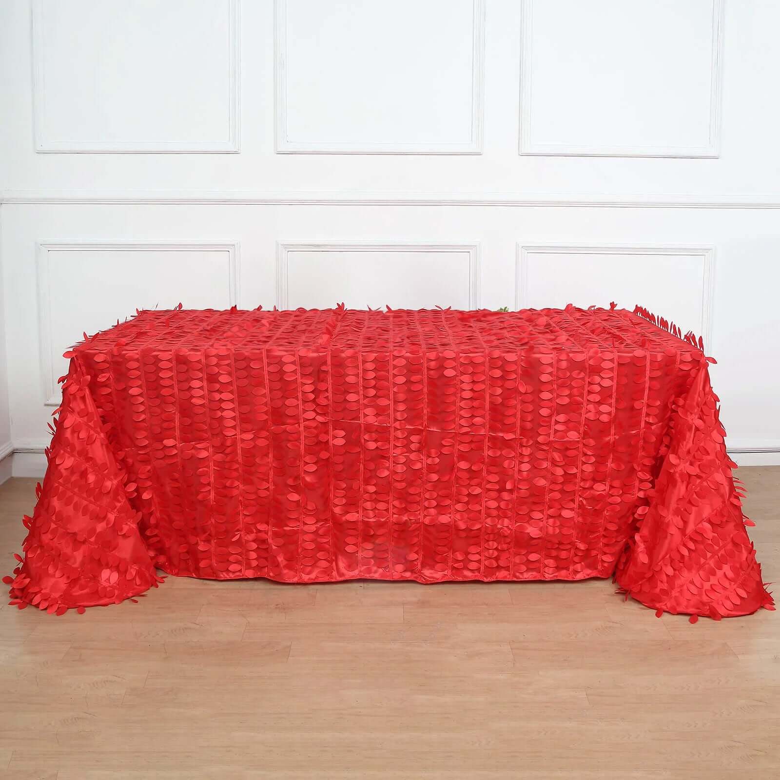 Hot Deal! Red Taffeta Rectangle Tablecloth with 3D Leaf Petal Design
