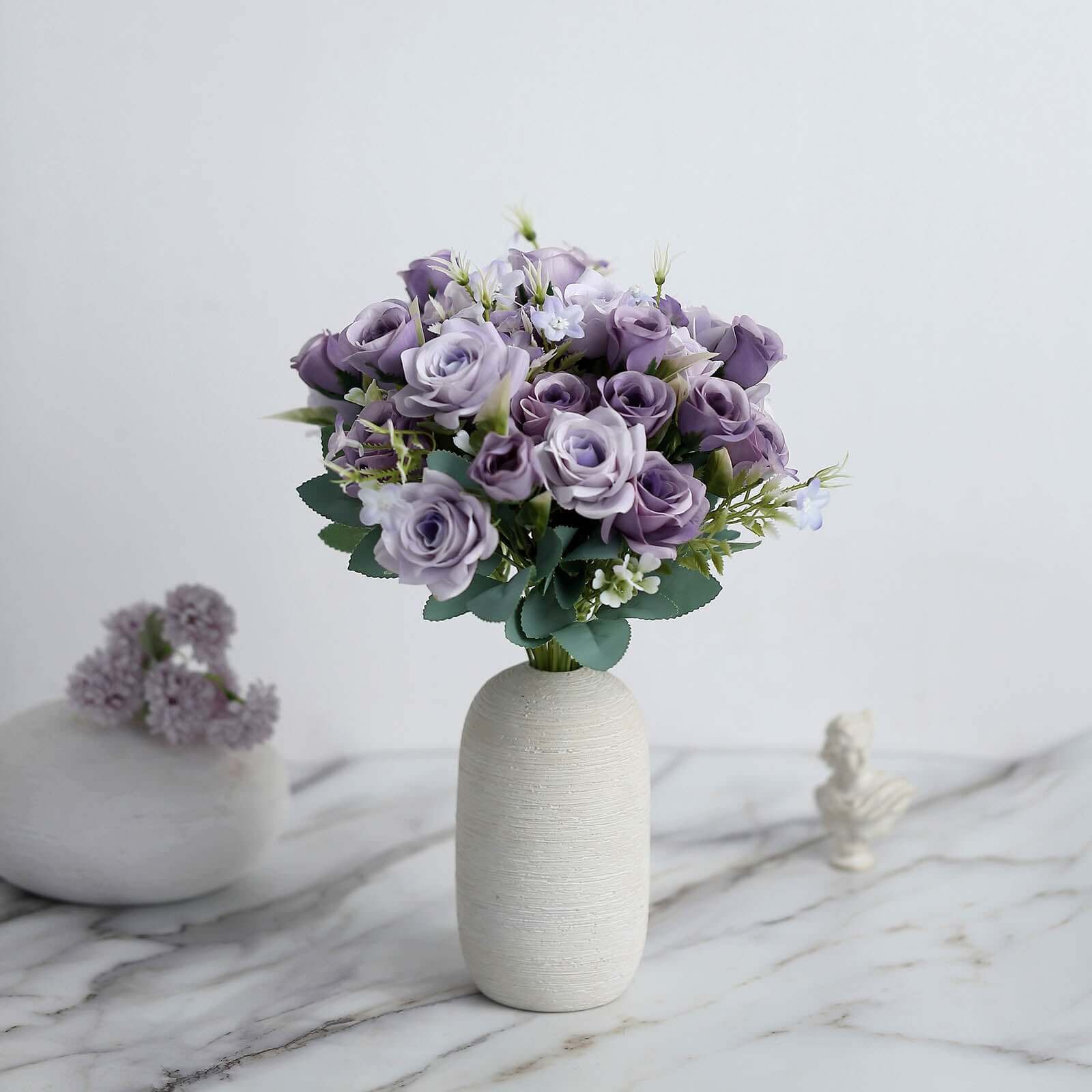 Hot Deal! 4-Bush Lavender Lilac Artificial Silk Rose Flower Bouquet for Bridal Use