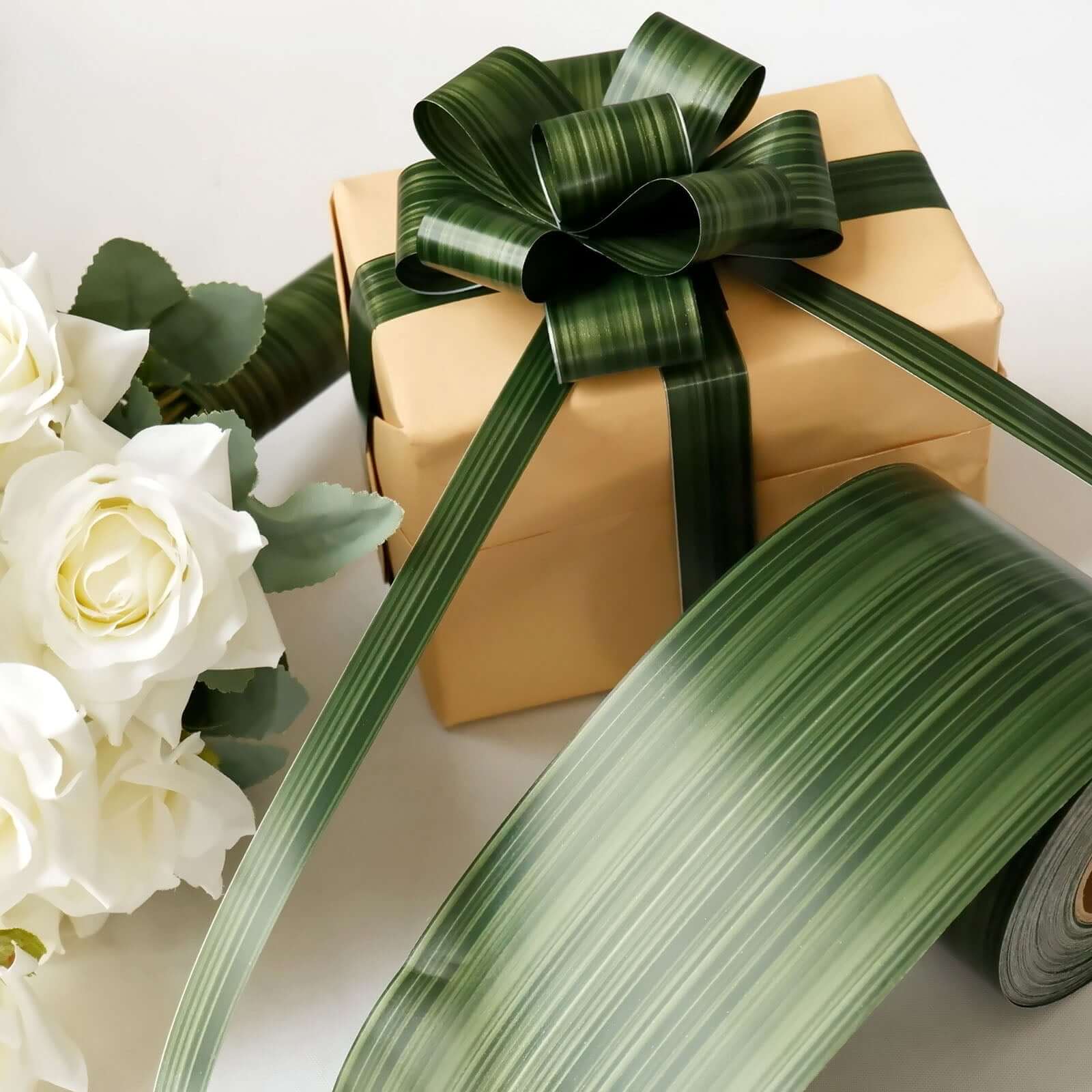 50-Yard 4" Green Ti Leaf Waterproof Satin Ribbon - Ideal for DIY Bouquet Crafts