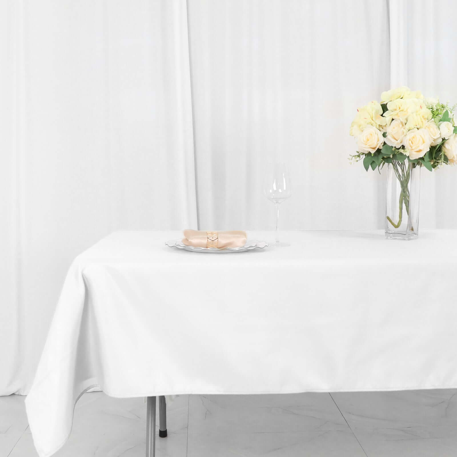 Wrinkle-Resistant White Polyester Rectangle Tablecloth 54x96 for Weddings & Events