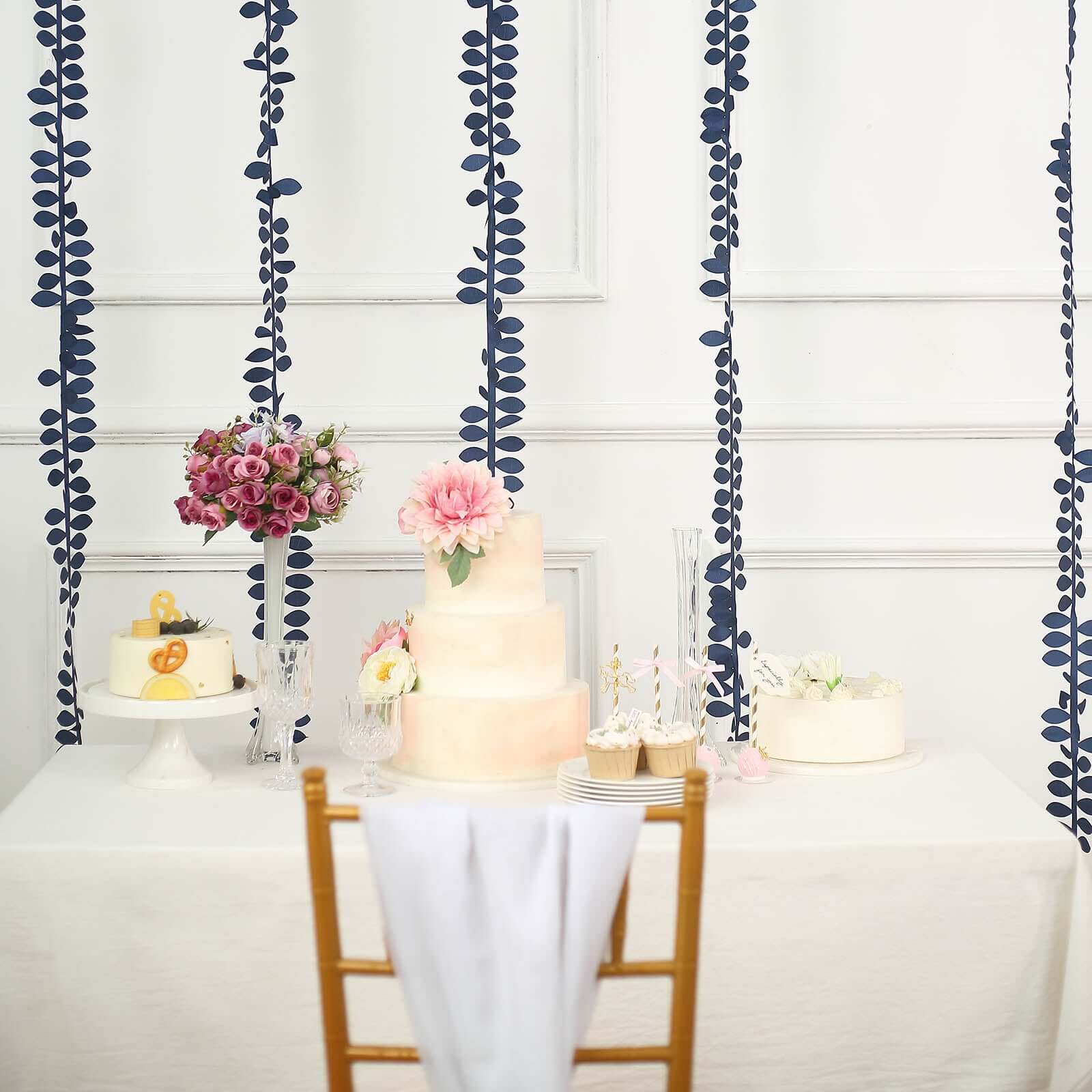Navy Blue Taffeta Ribbon Sash with 4 - Leaf Petal Design, 50ft - Ideal for Decor