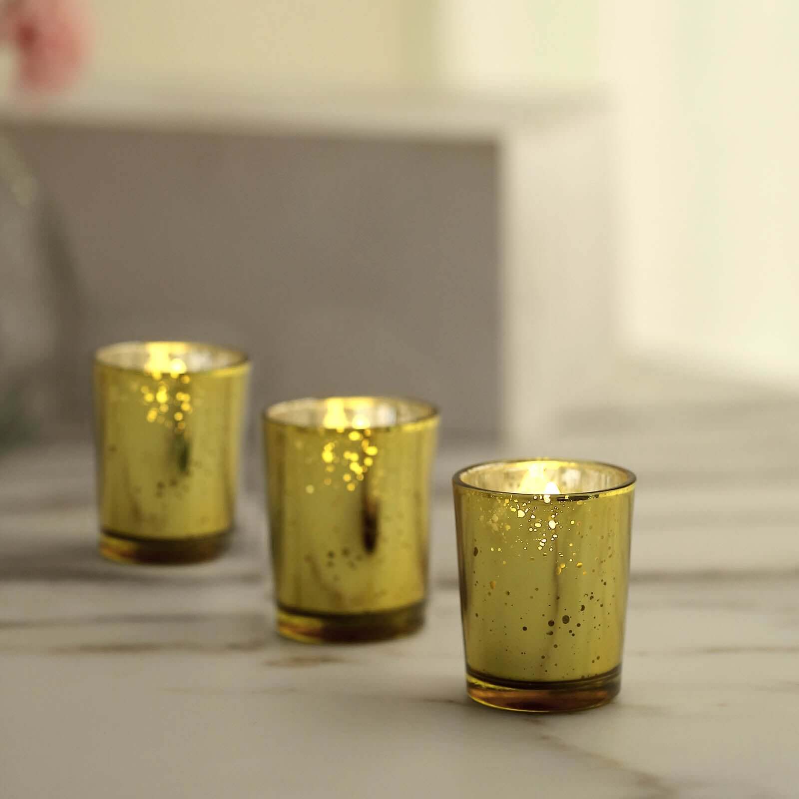 Hot Sale! 12-Pack Gold Speckled Mercury Glass Votive Tealight Holders