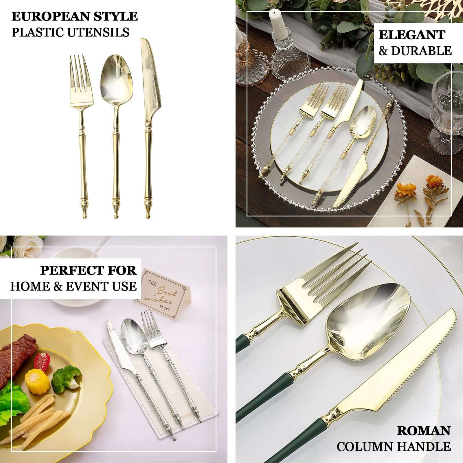24-Pack Gold/Brown European-Style Disposable Dessert Forks with Roman Column Handles